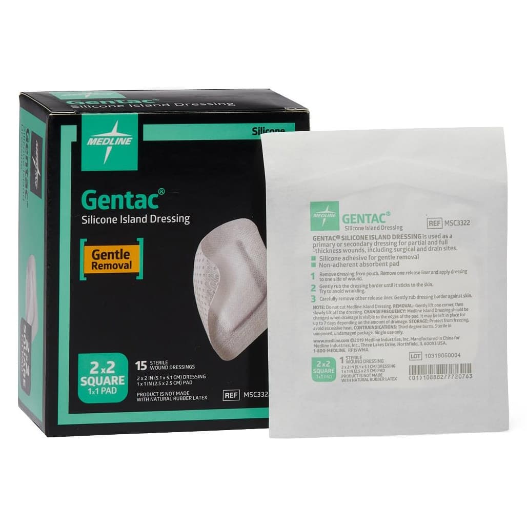 Gentac Silicone Adhesive Island Wound Dressing, 2 x 2 Inch - Box of 15 - Image 1