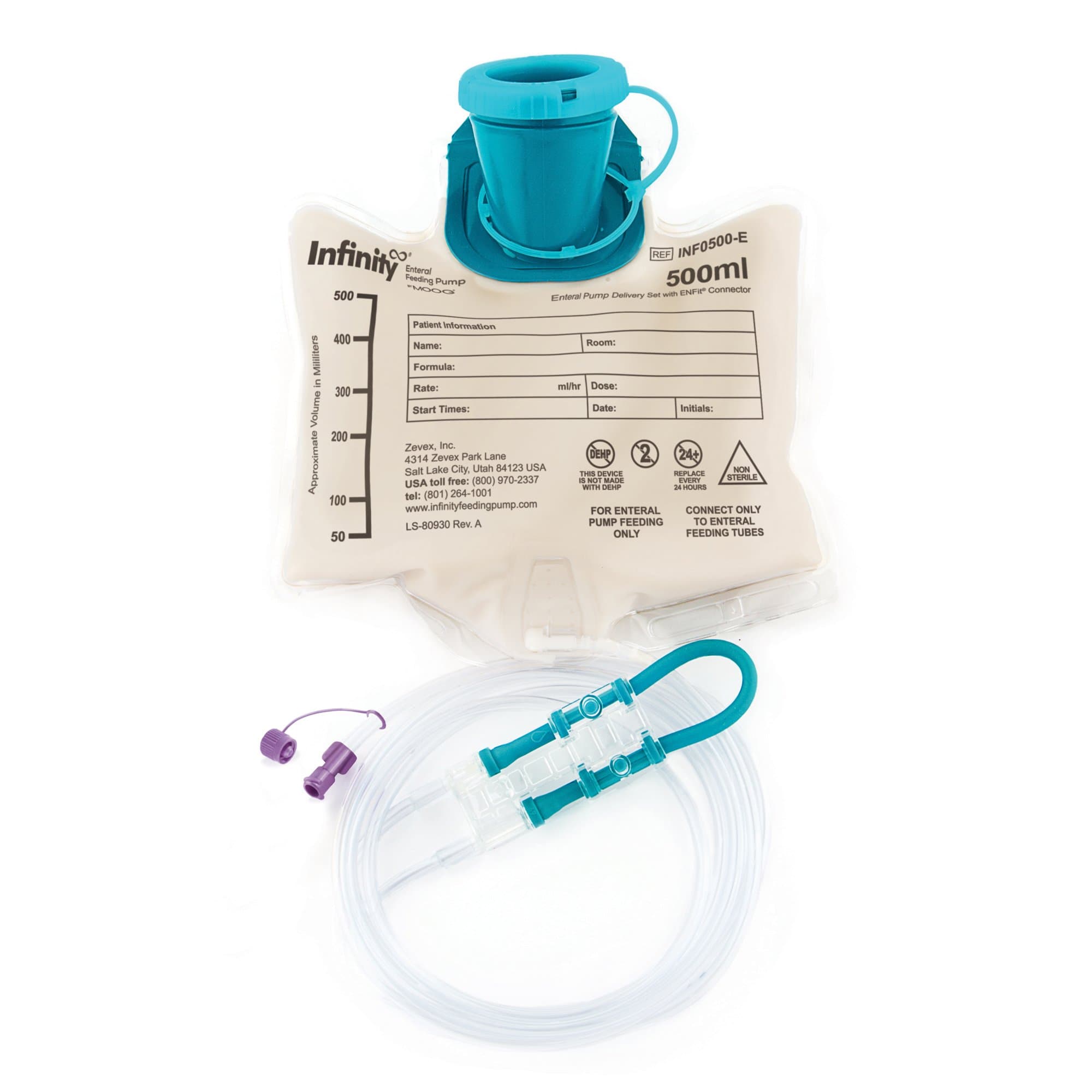 Moog Infinity Enteral Feeding Pump Bag Set with ENFit Connector, 500 mL - Each - Image 1