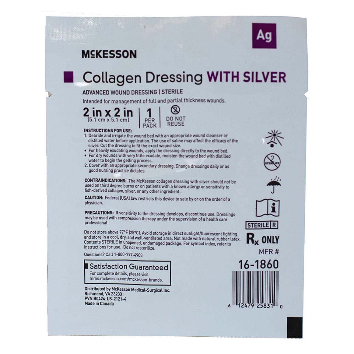 McKesson Silver Collagen Dressing 2 X 2 Inch Square Sterile - Image 1