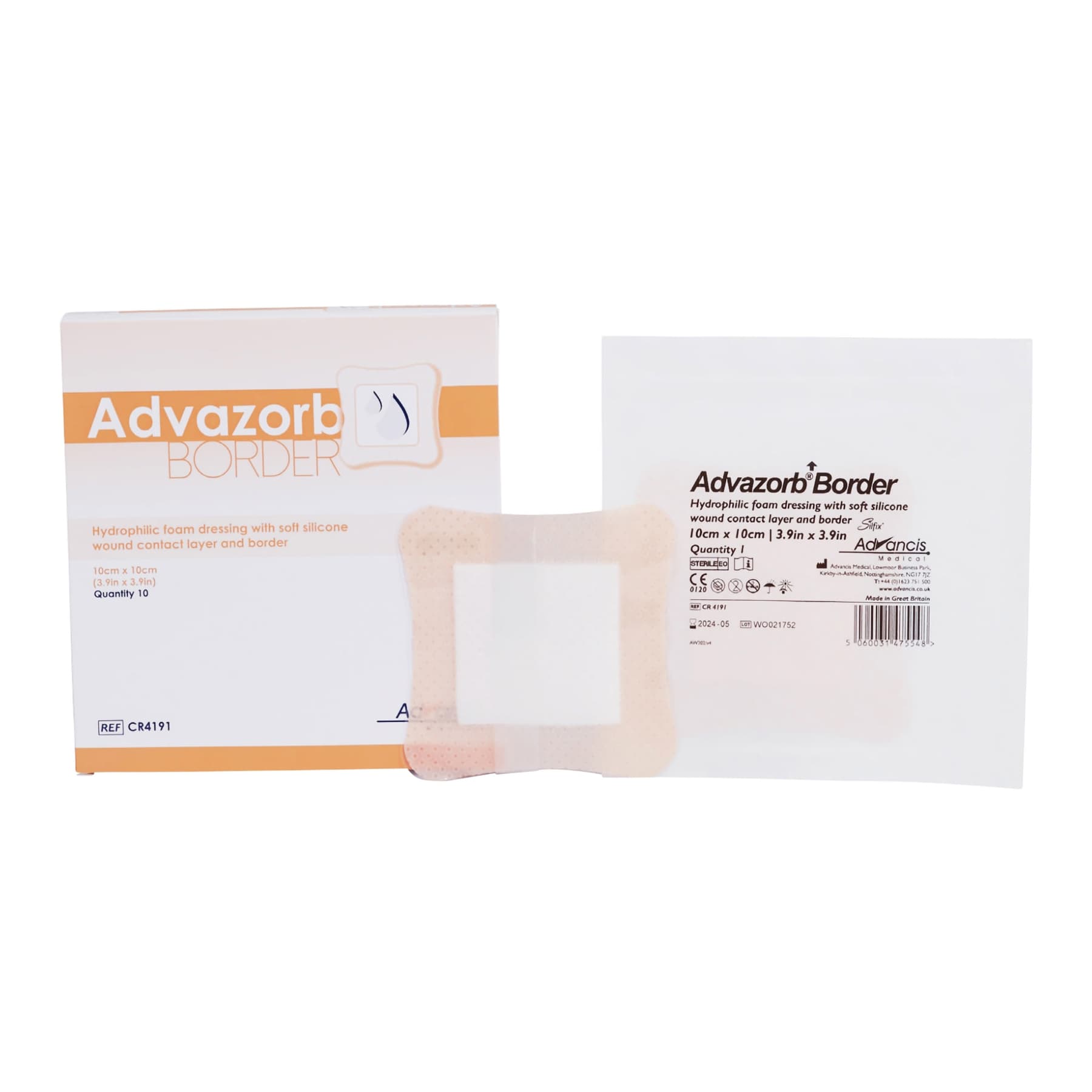 Advazorb Border Hydrophilic foam dressing 4 x 4 Inch - Box of 10 - Image 1
