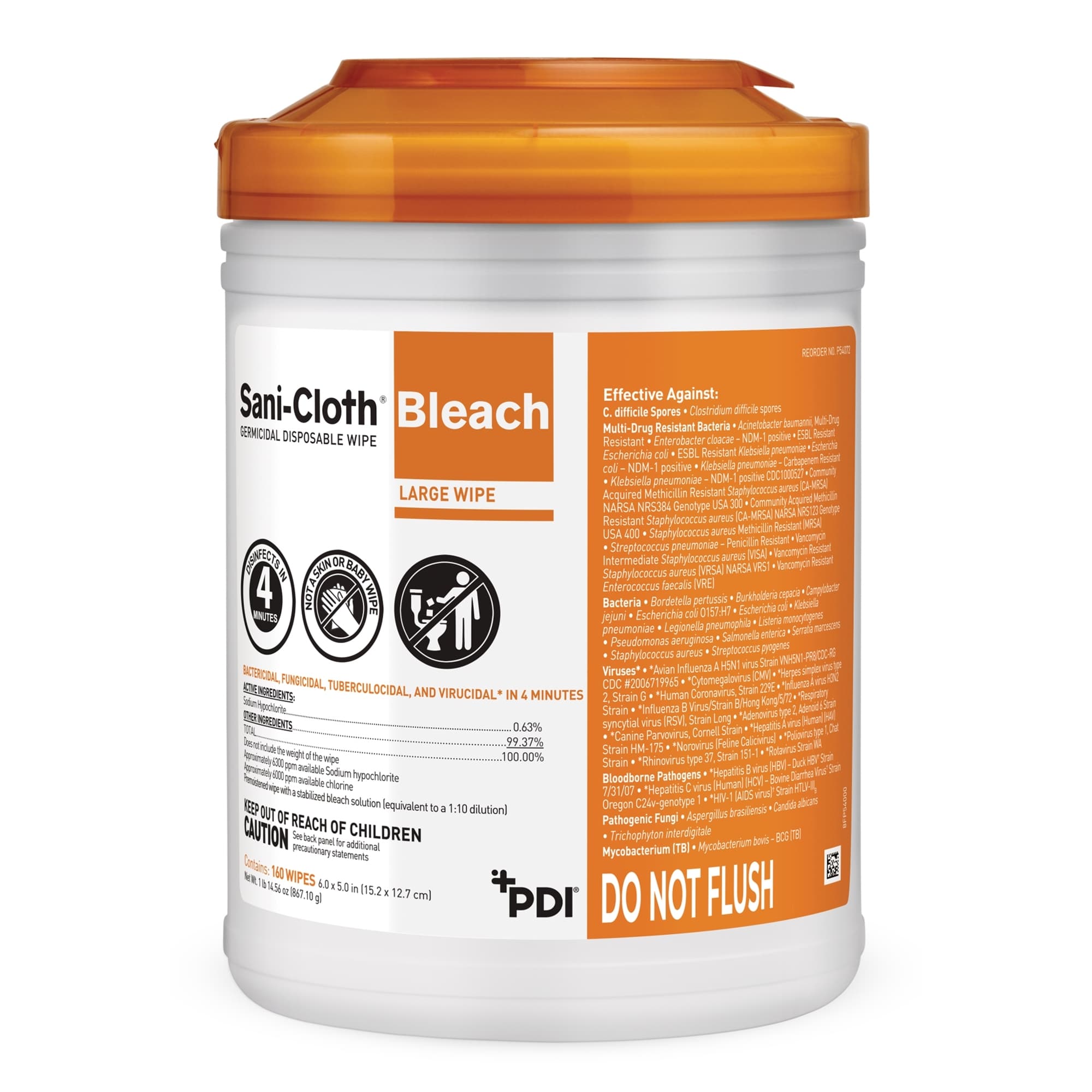 Sani-Cloth Bleach Germicidal Disposable Wipes, Canister, Clinical Size - Case of 1920 - Image 1