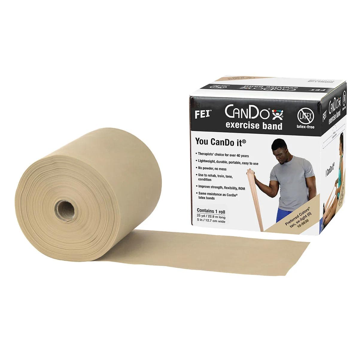 CanDo Latex Free Exercise Band, 25 yard Roll, Tan, 2X-light - Image 1