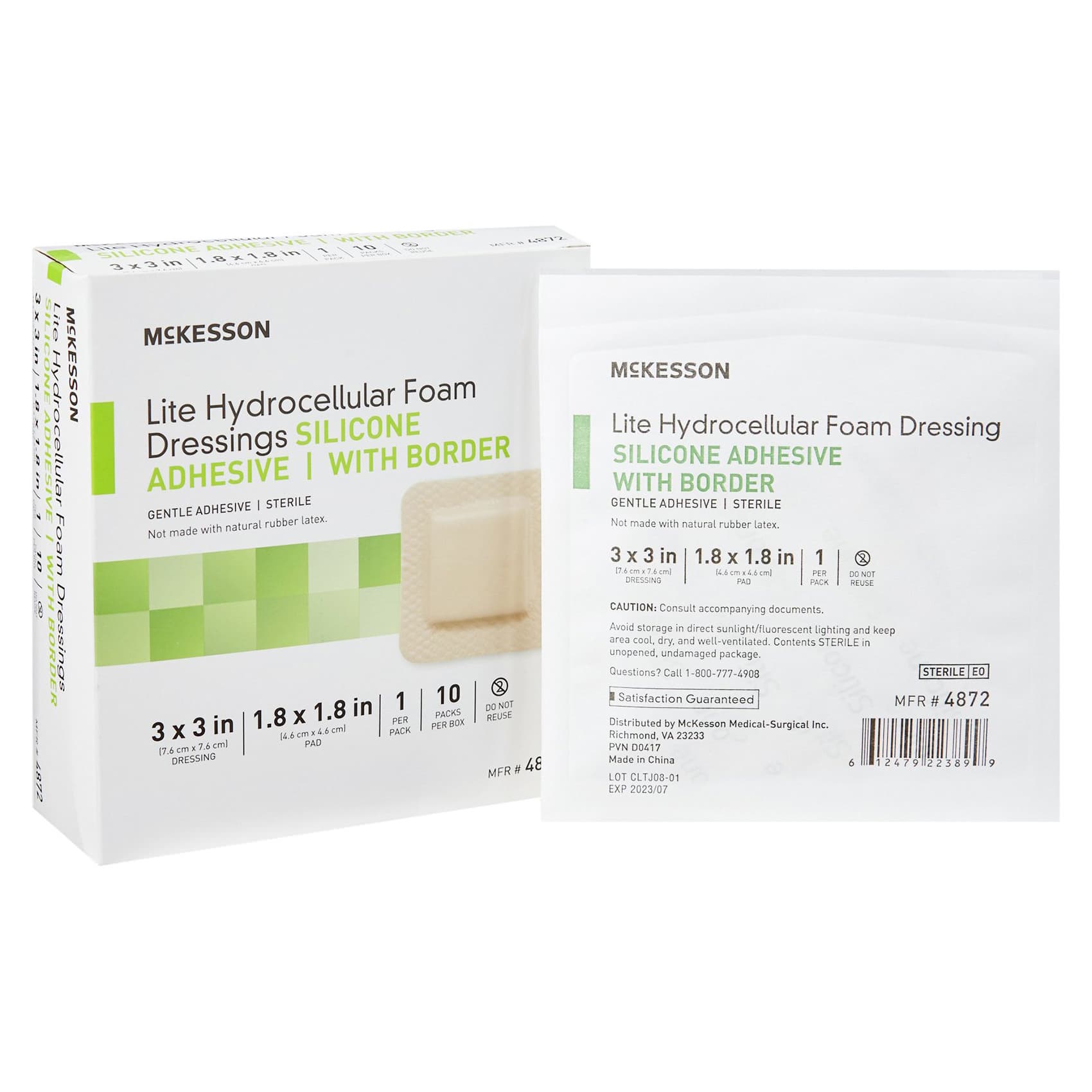 McKesson Lite Thin Silicone Foam Dressing, 3 x 3 Inch, 1-4/5 x 1-4/5 Inch Pad, Silicone Gel - Case of 200 - Image 1