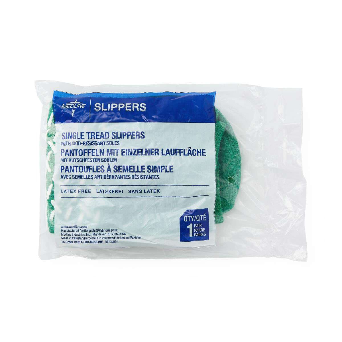 Medline Single-Tread Patient Slippers, Green, Size M - Pair - Image 1