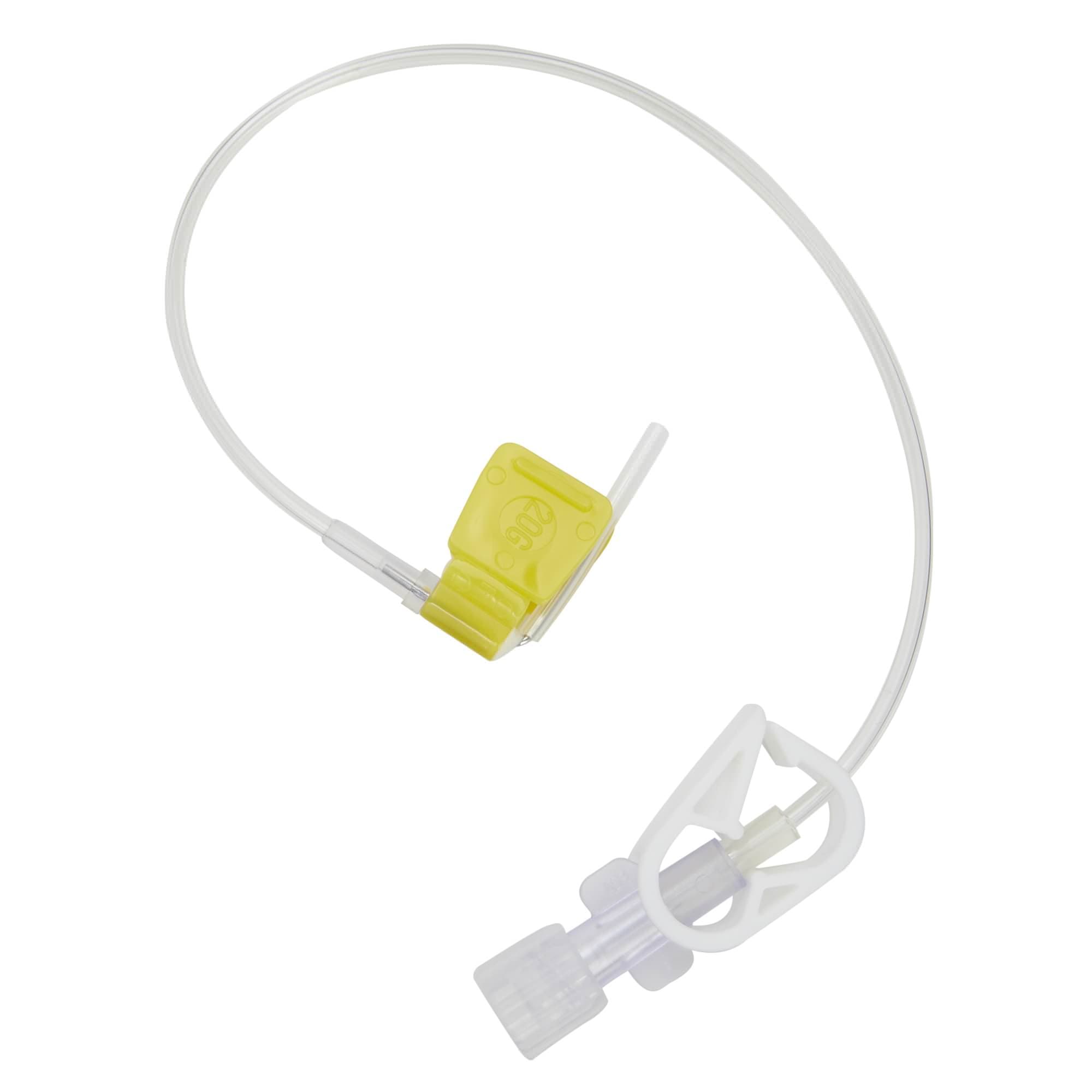 Kawasumi Huber Infusion Set, Yellow, 20 Gauge, Winged Hub, 3/4 Inch - Box of 25 - Image 1