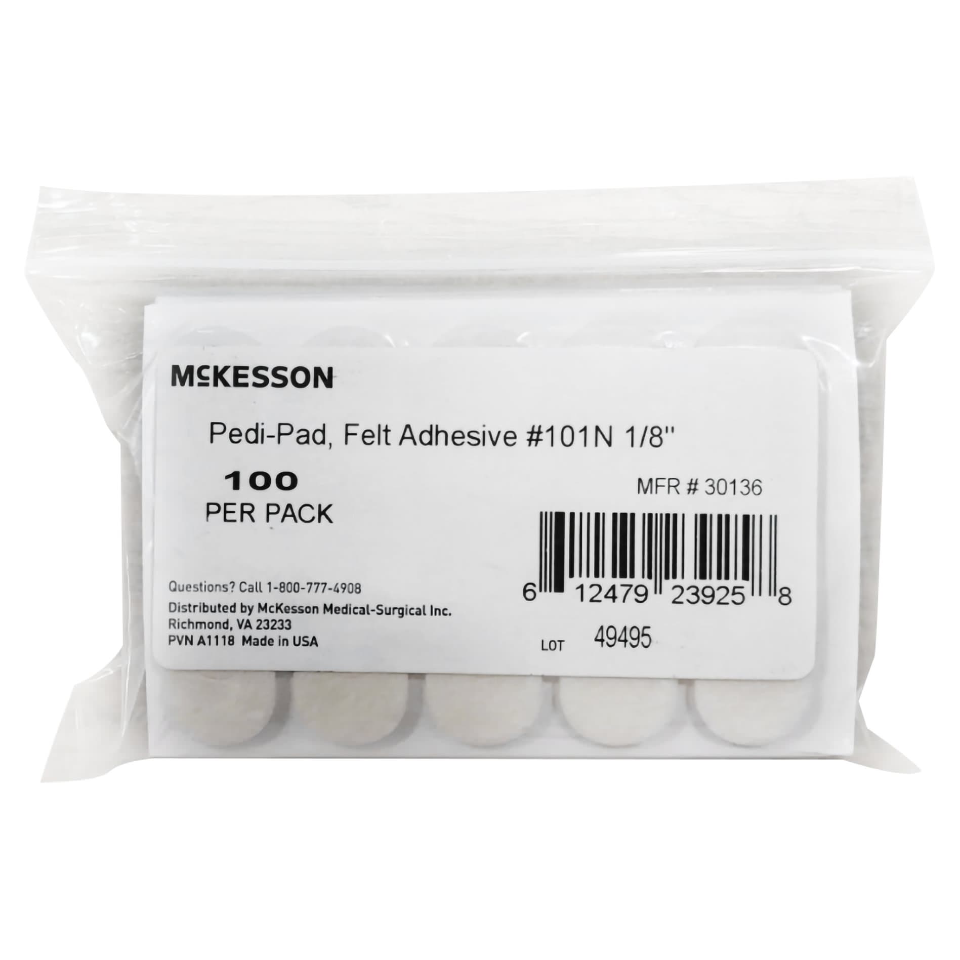McKesson Pedi-Pad Protective Pad White Adhesive Foot Adult, 1/8 Inch Thick, Size 101-Narrow - Case of 2000 - Image 1