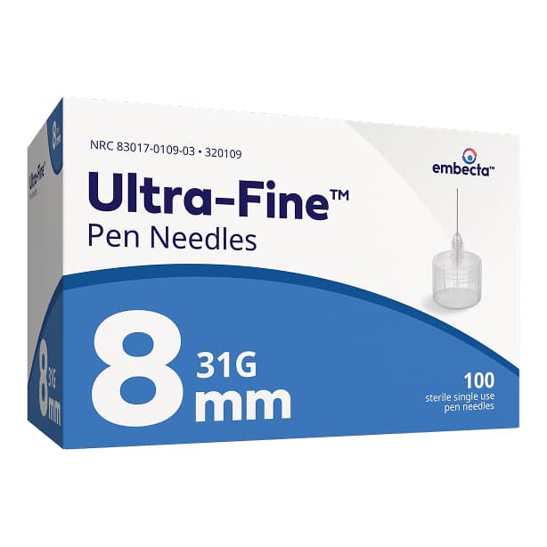 Embecta Ultra-Fine Pen Needles, 31 Gauge, 8 mm - Box of 100 - Image 1