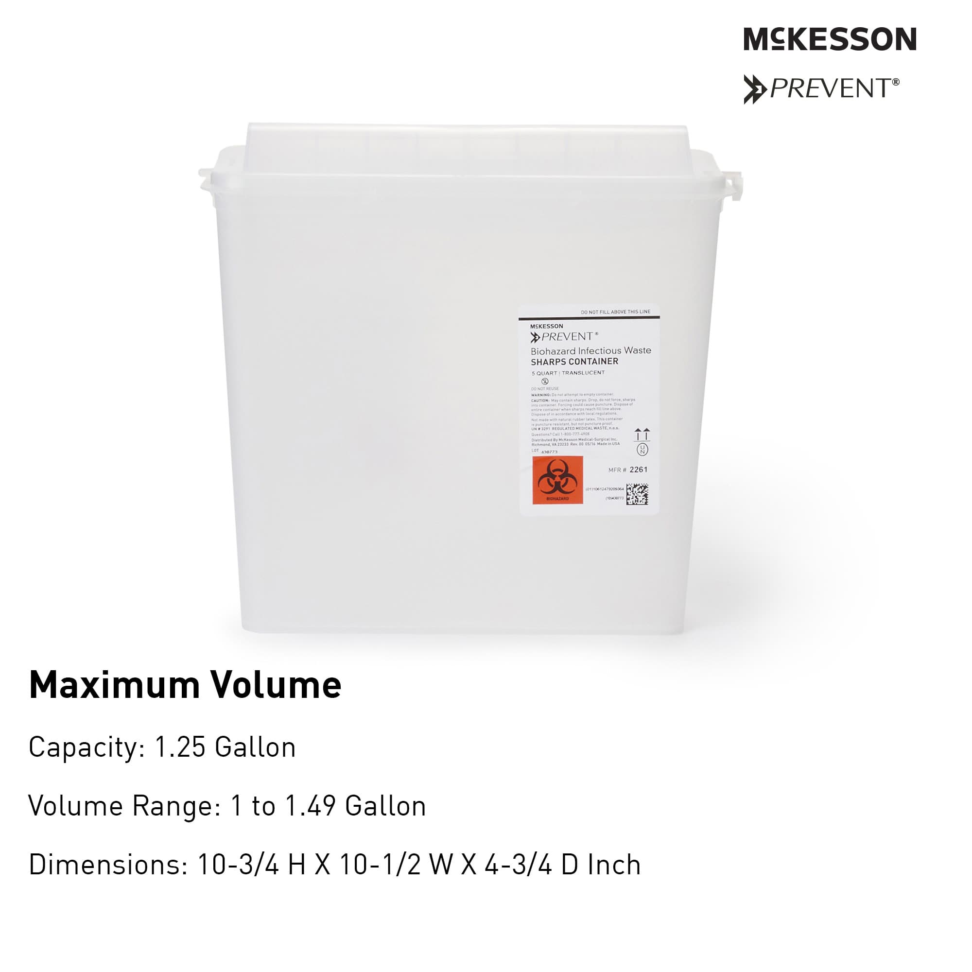 McKesson NonSterile Polypropylene Horizontal Sharps Container, 5 Quart - Image 2
