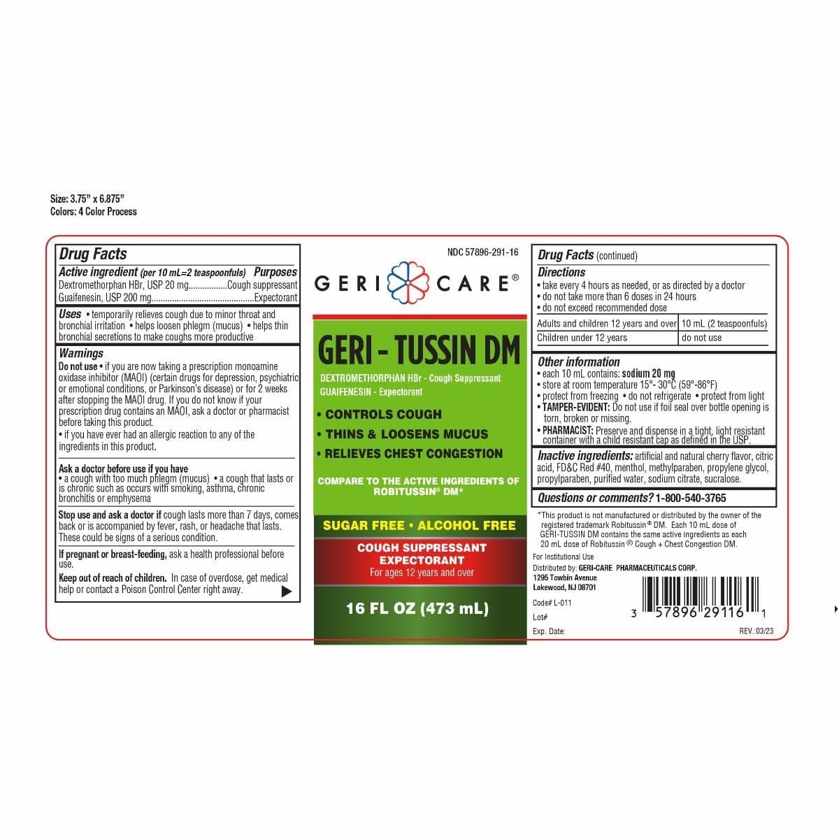 Geri-Tussin DM Cough Suppressant and Expectorant Liquid, 16 oz - 1 Bottle - Image 4