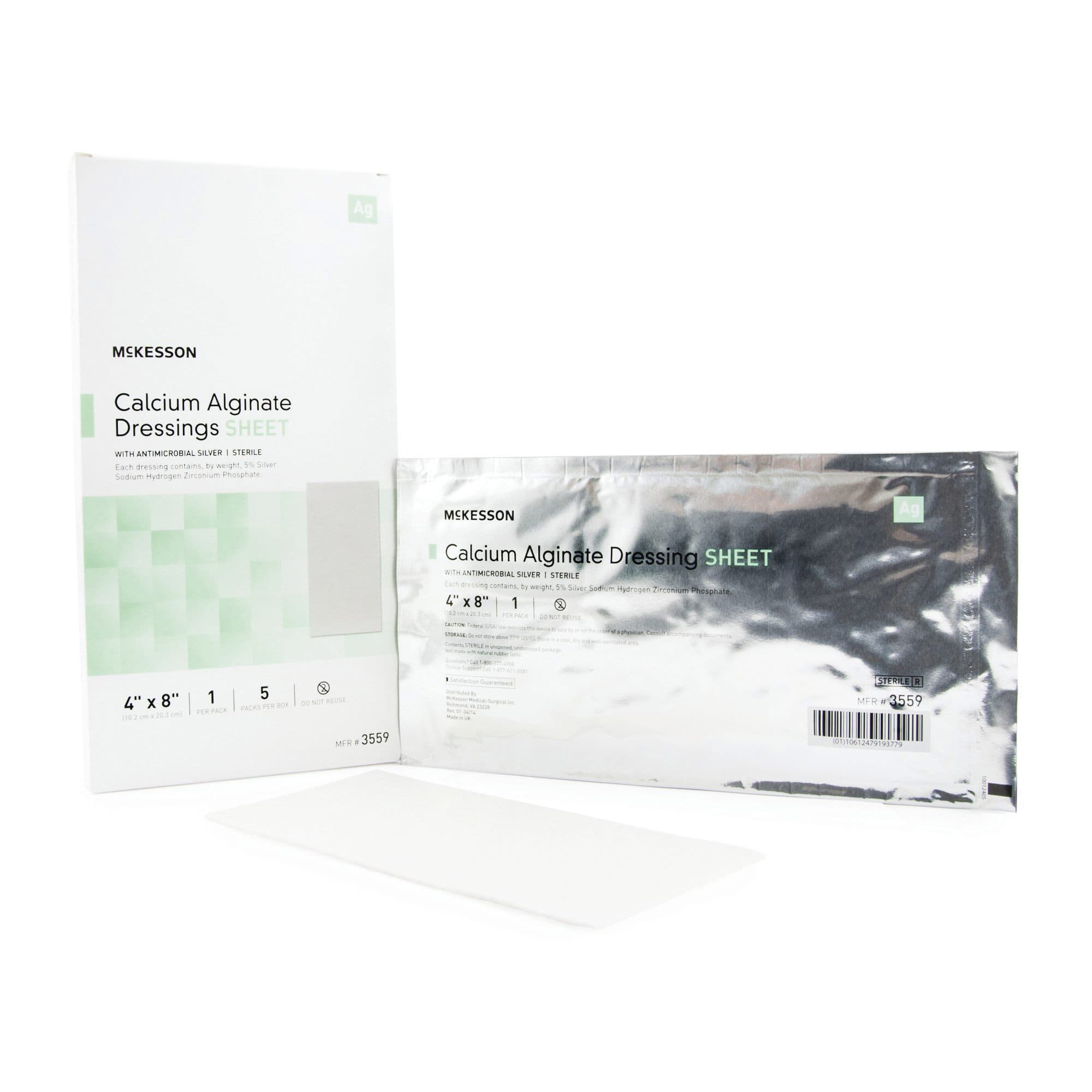 McKesson Silver Alginate Dressing White Rectangle Sterile, 4 x 8 Inch, 5 Count - Case of 50 - Image 1