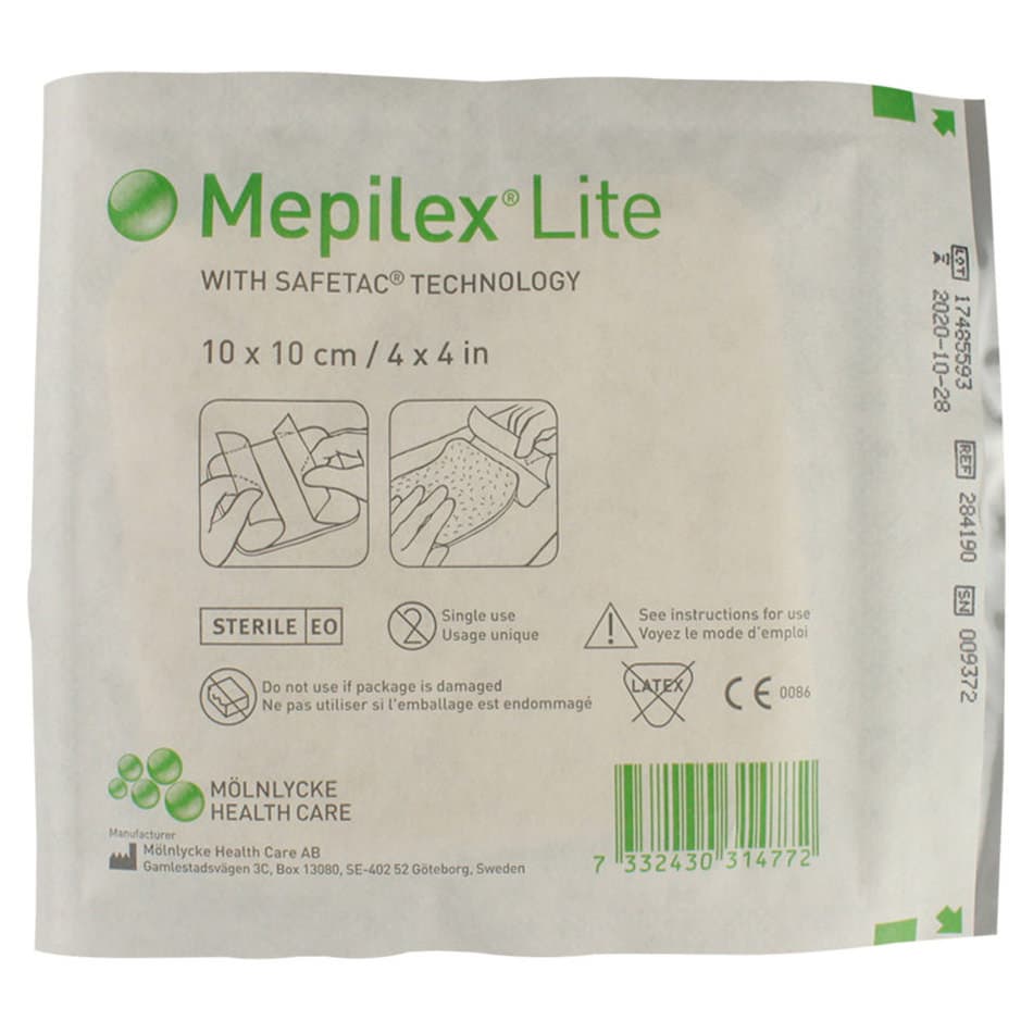 Mepilex Lite Thin Foam Dressing, 4 x 4 Inch - Each - Image 1