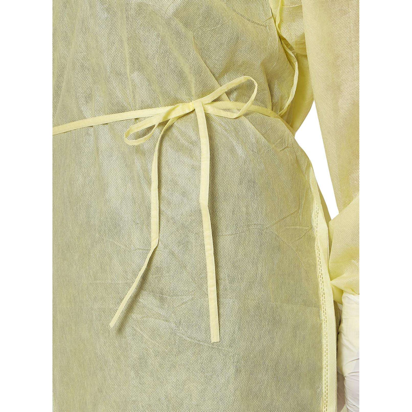 Medline Medium-Weight Cover Gown with Side and Neck Ties, Yellow, Size Regular - Case of 100 - Image 1