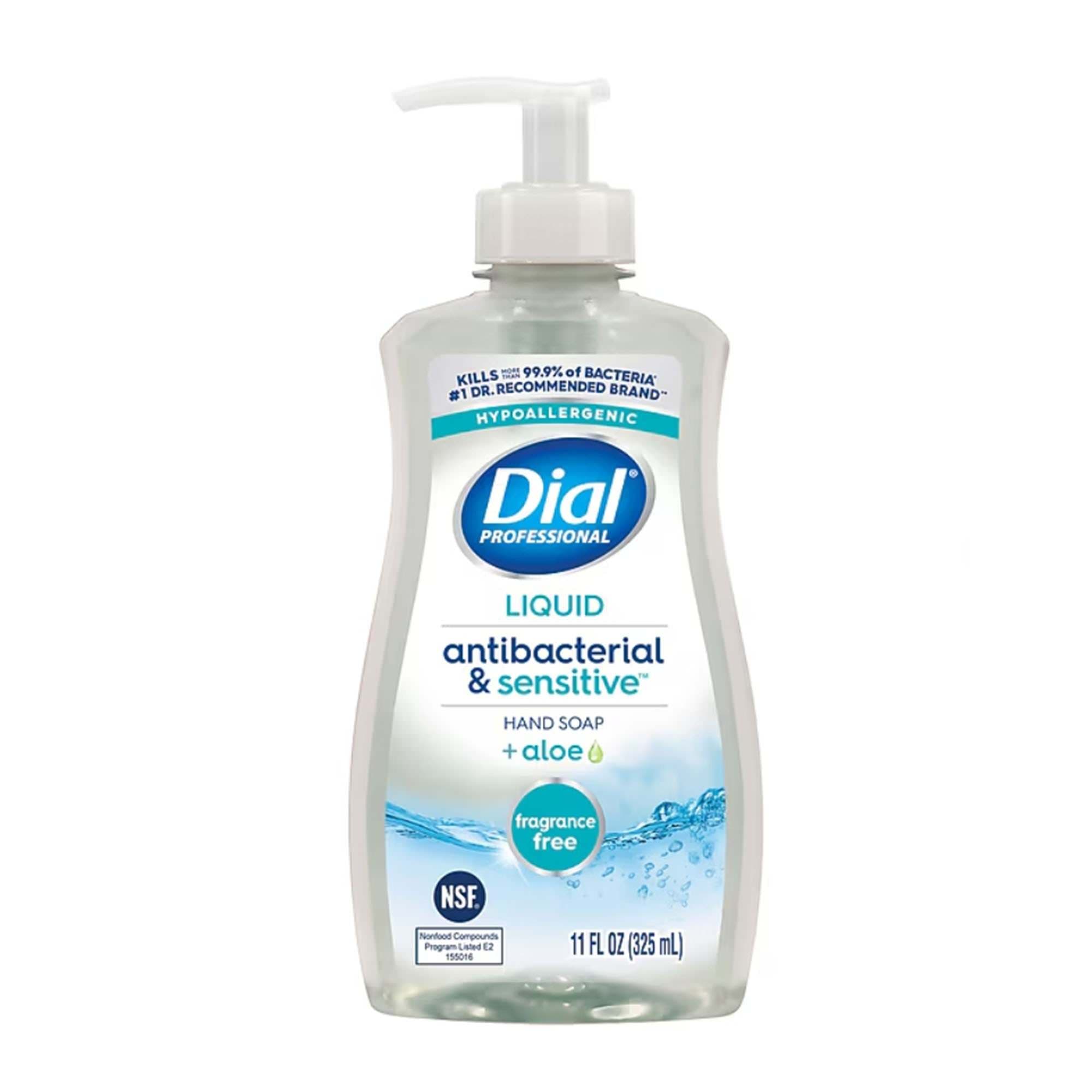 Dial Professional Antibacterial & Sensitive Aloe Hand Soap, Unscented, Pump Bottle, 11 oz - Carton of 12 - Image 1