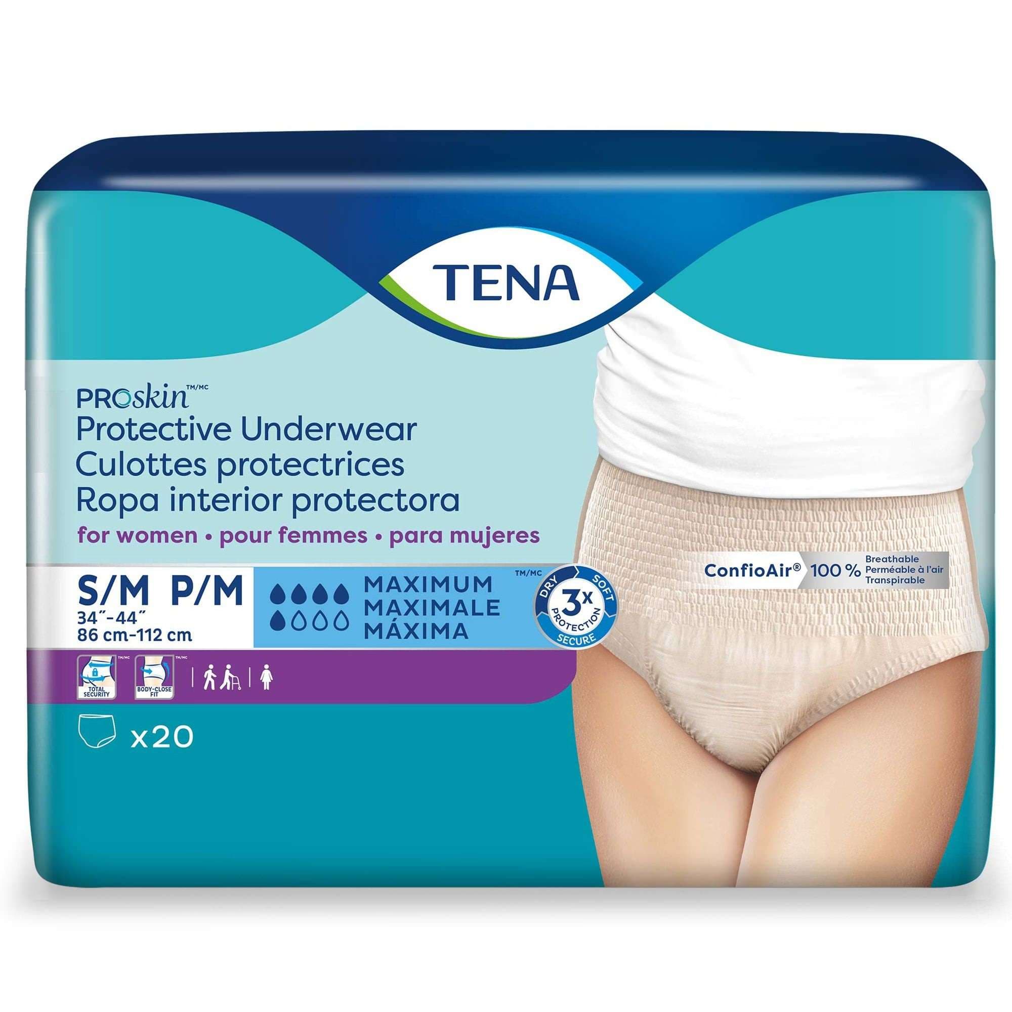 TENA Proskin Maximum Absorbent Underwear for Women, Small-Medium - Bag of 20 - Image 1