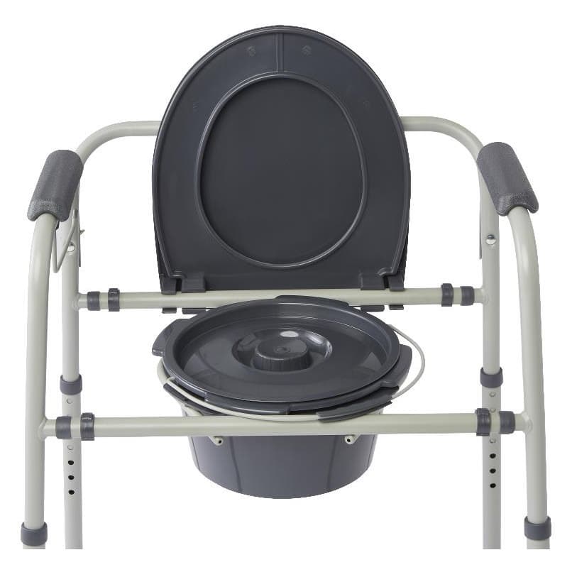 Medline Knockdown Bedside Commode with Microban, Gray - Image 3