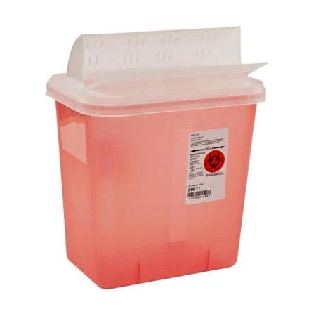 Monoject Multi-Purpose Sharps Containers with Horizontal-Drop Opening Lid, Transparent Red - Case of 20 - Image 1