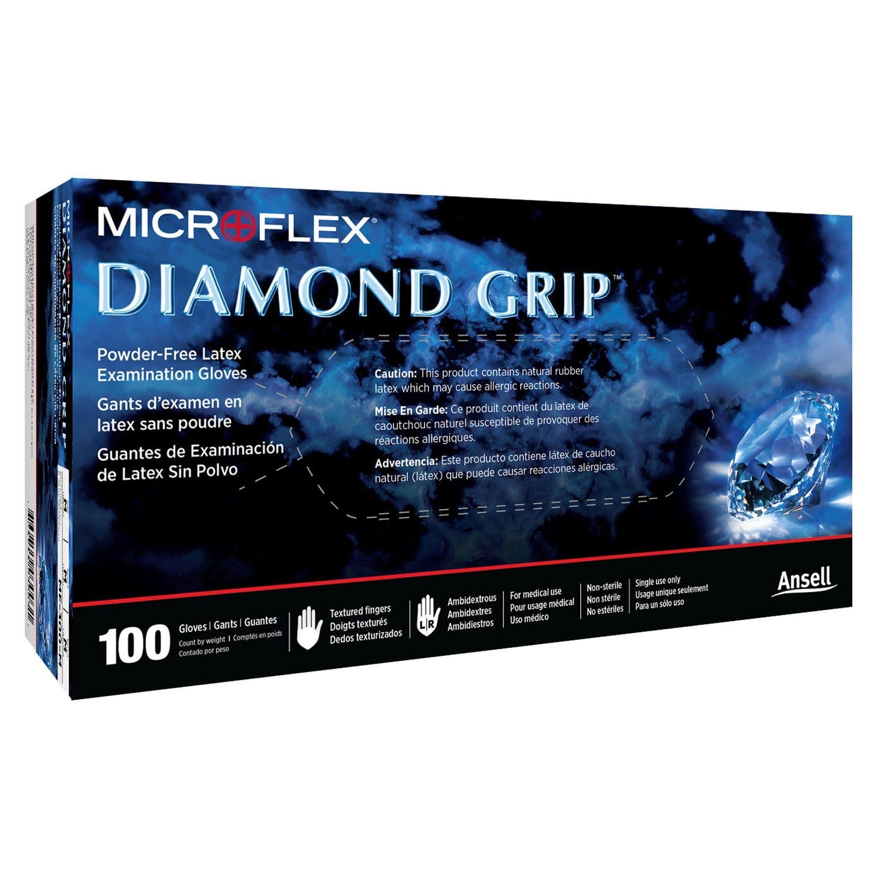 MICROFLEX Diamond Grip Powder-Free Latex Exam Gloves, Large - Box of 100 - Image 1