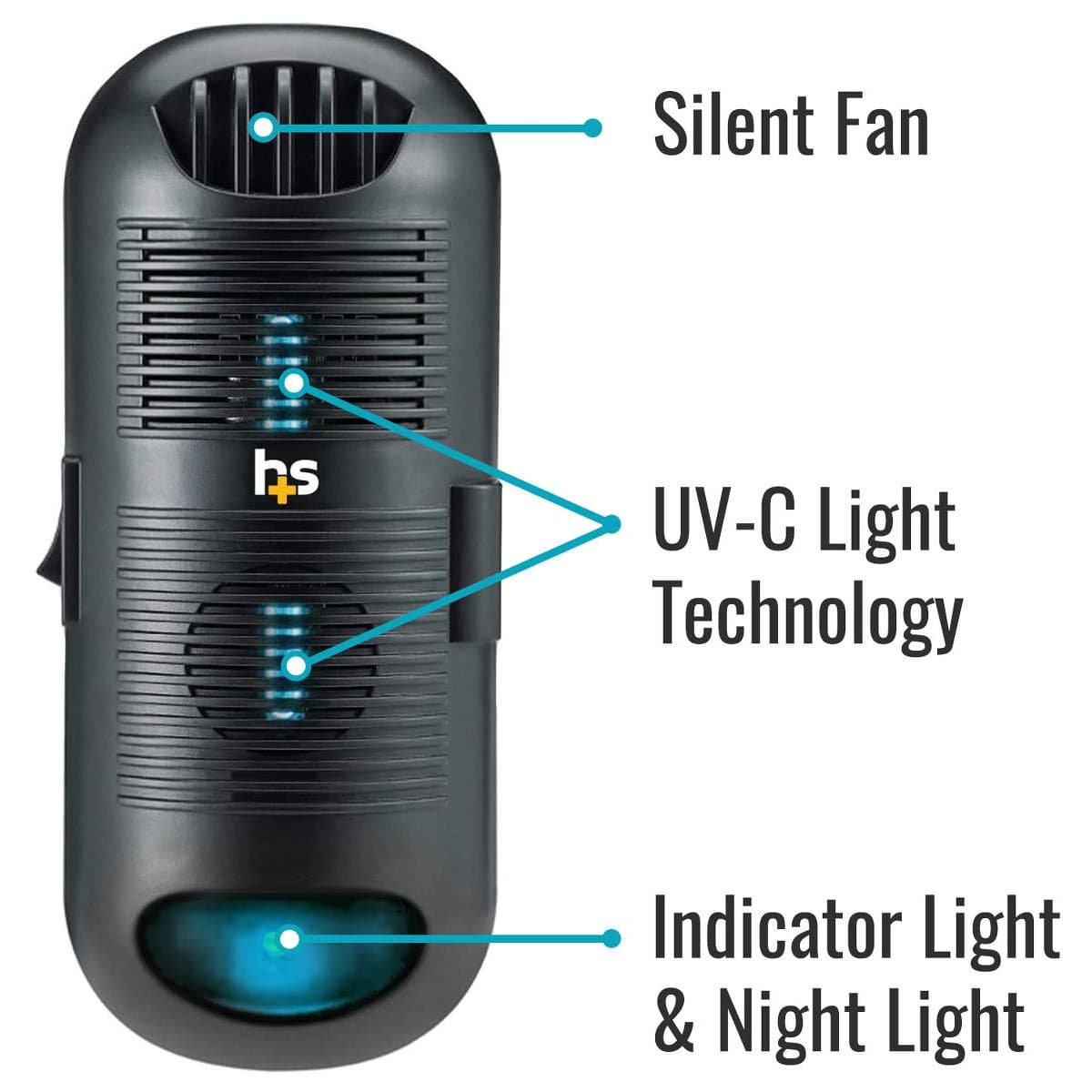 HealthSmart Filterless UV-C Plug-In Air Sanitizer, 2.56 x 1.65 x 6.1 Inch, Black - Each - Image 3