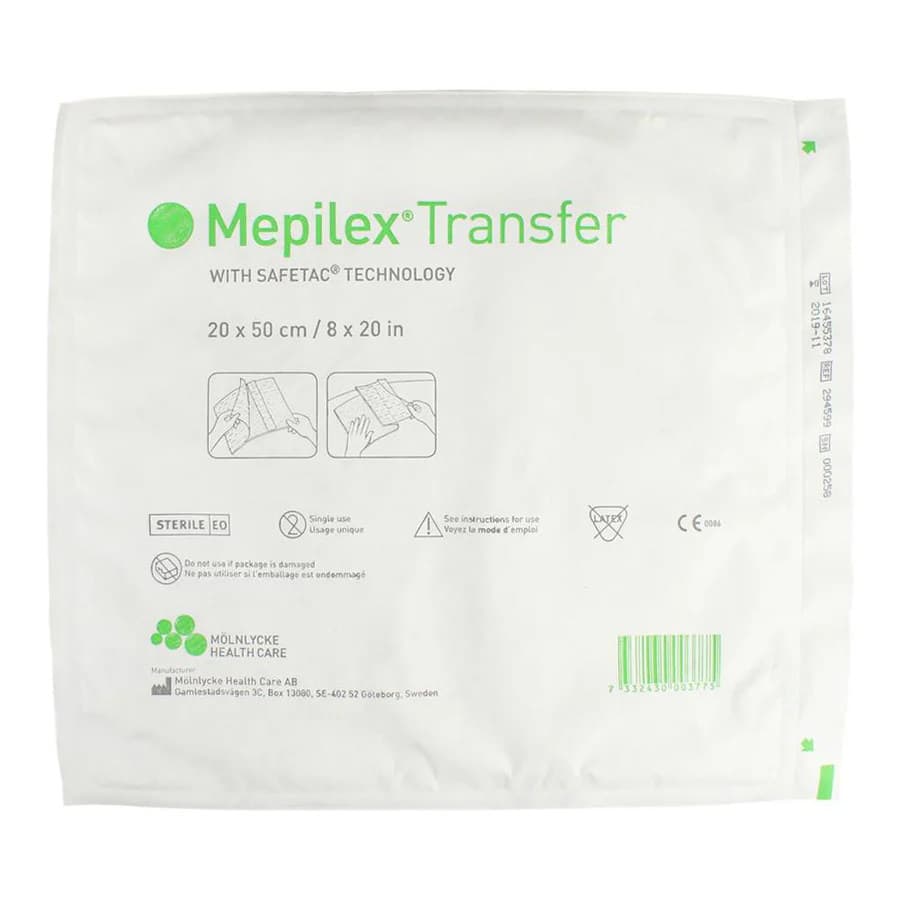 Mepilex Transfer Non Border Silicone Adhesive Foam Dressing, 8 x 20 Inch - Each - Image 1