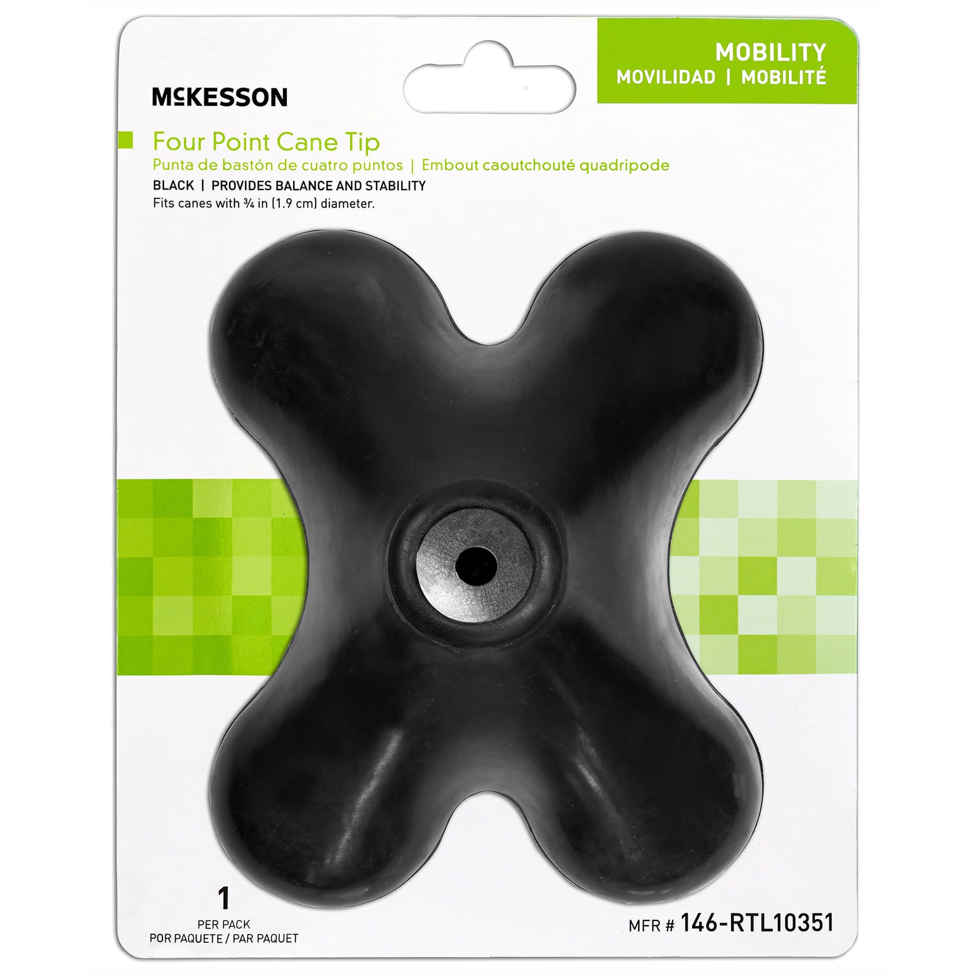 McKesson Black Rubber 4-Point Cane Tip - Case of 10 - Image 1