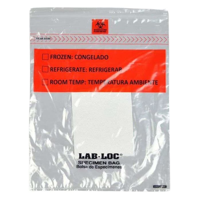 Lab-Loc Specimen Transport Bag with Document Pouch and Absorbent Pad, 1.75 mil