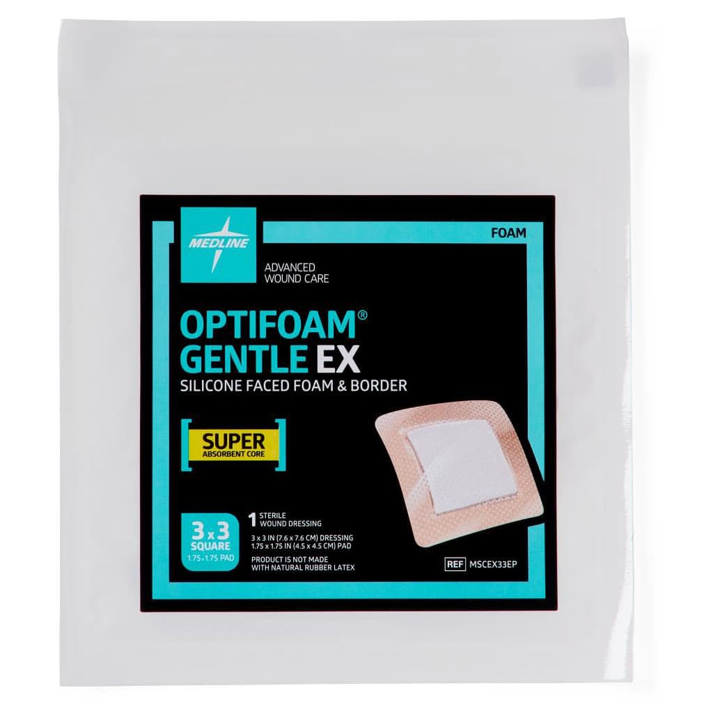 Optifoam Gentle EX Silicone-Faced Border Foam Dressing, Sterile, 3 x 3 Inch - Each - Image 1