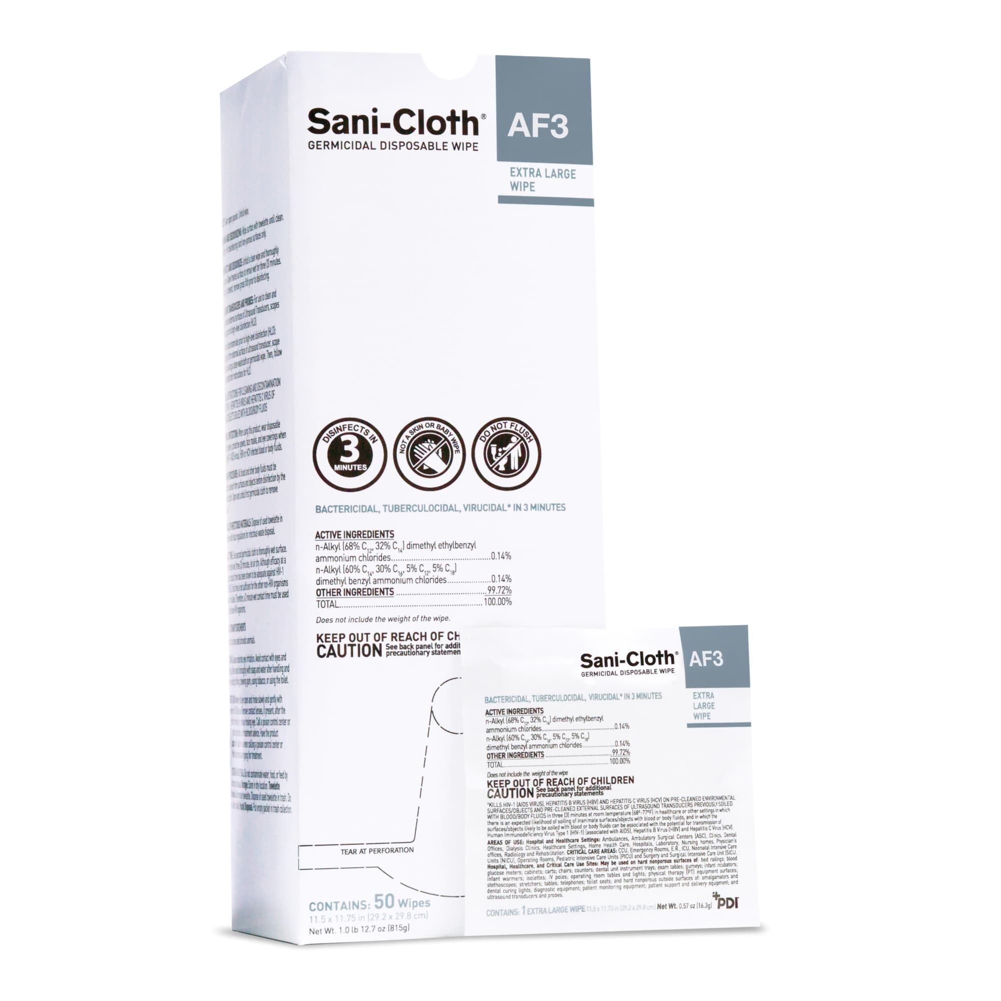 Sani-Cloth AF3 Germicidal Disposable Wipes, Individual Packet, Extra Large - Case of 150 - Image 1