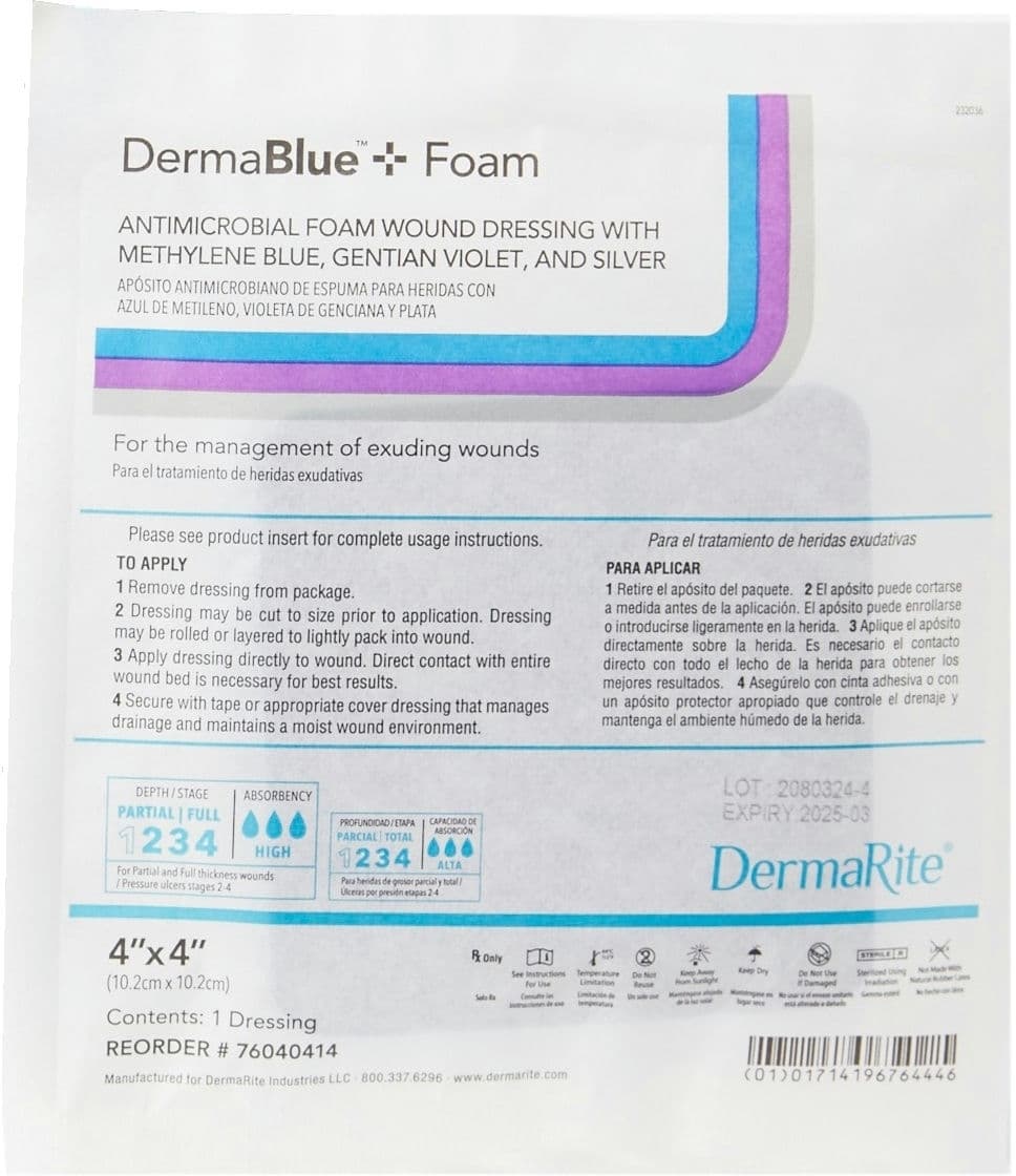 DermaBlue+ Foam Silver Antimicrobial Foam Wound Dressing, 4 X 4 Inch - Each - Image 1