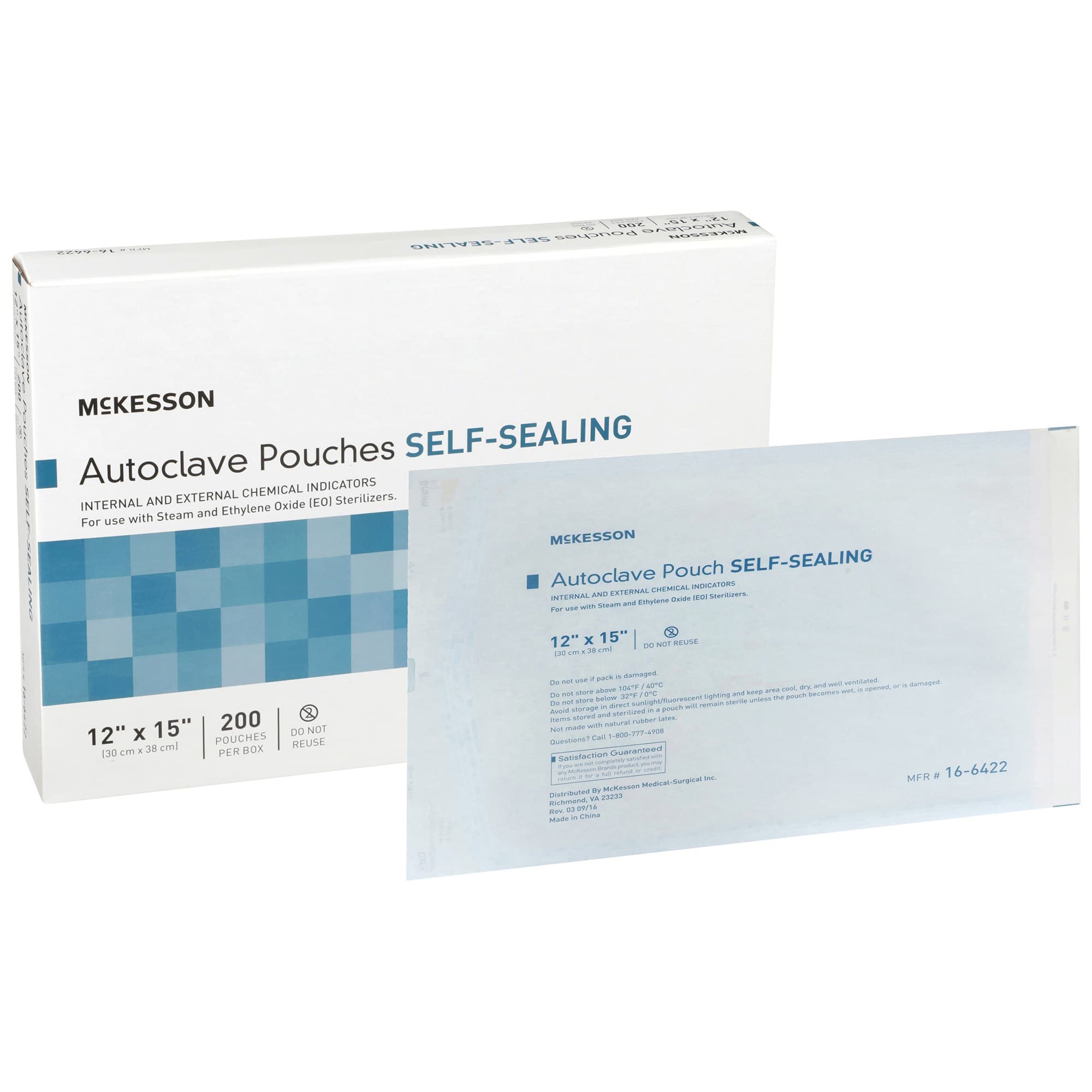 McKesson Sterilization Pouch Transparent Blue-White, 12 x 15 Inch - Box of 200 - Image 1