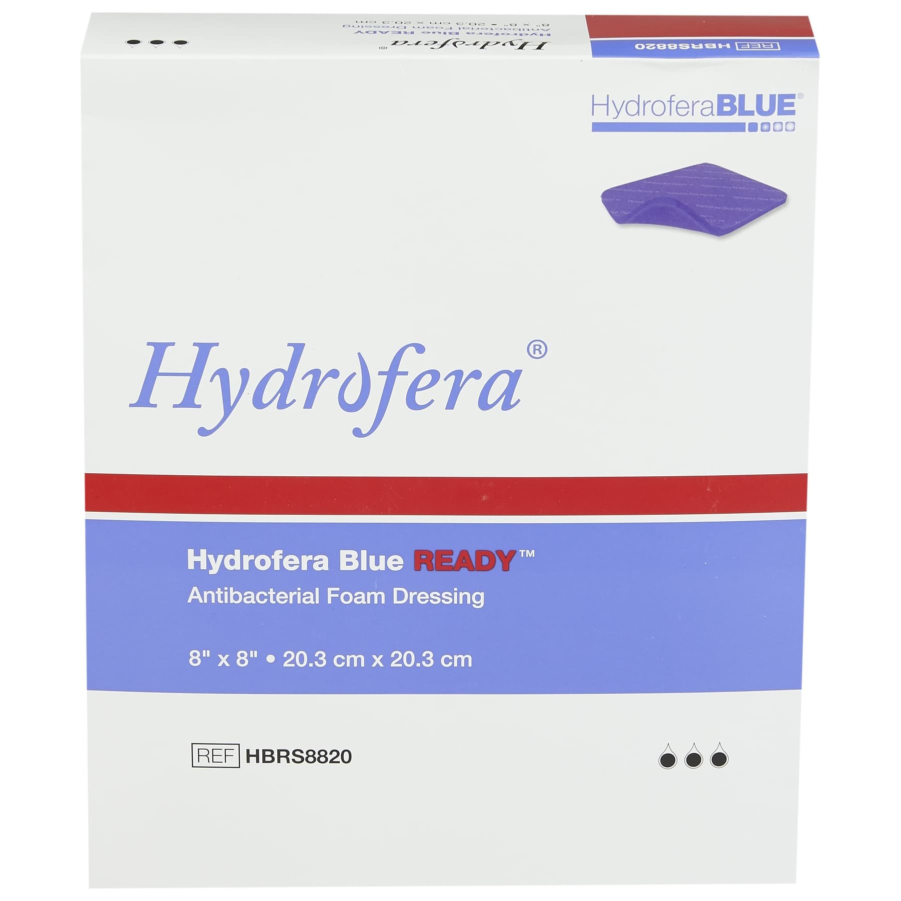 Hydrofera Blue READY Antibacterial Foam Dressing, 8 x 8 Inch - Box of 10 - Image 1