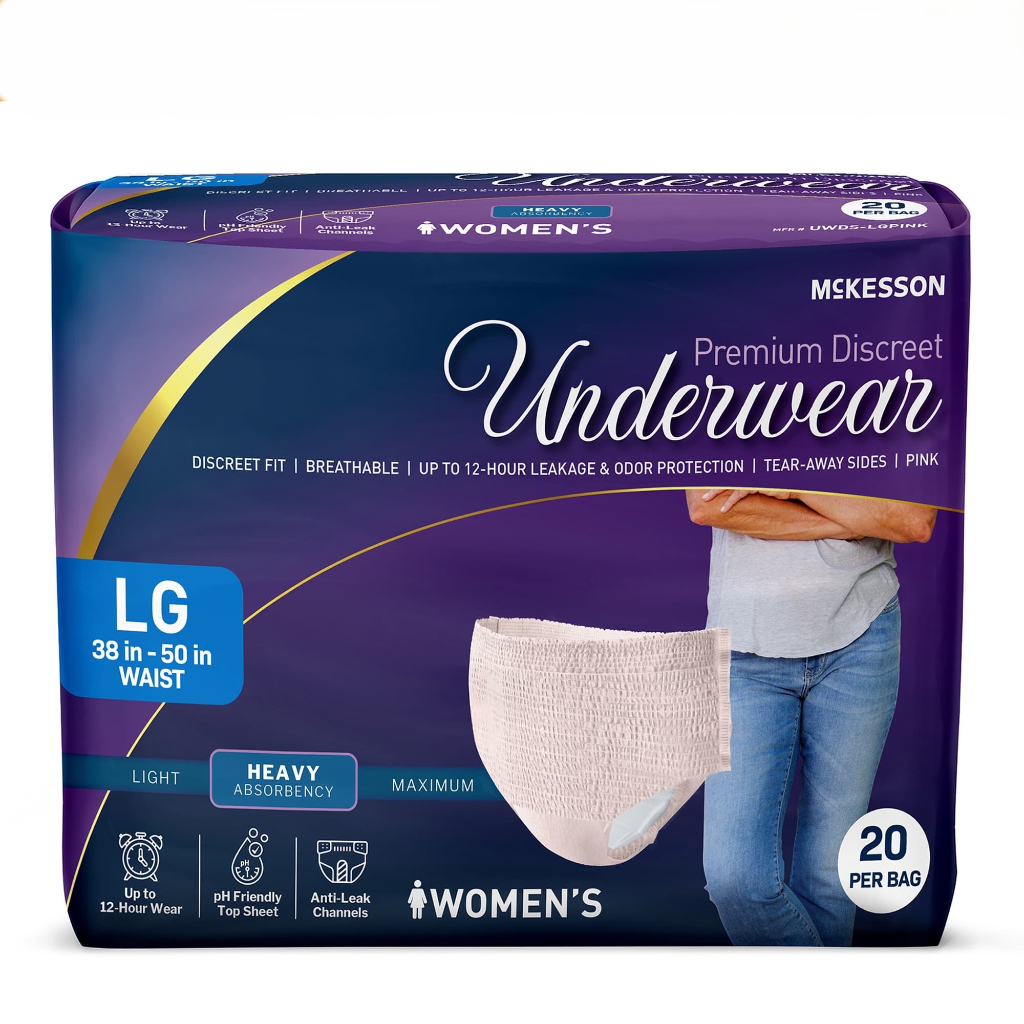 McKesson Premium Discreet Heavy Underwear For Women, Large - Bag of 20 - Image 1
