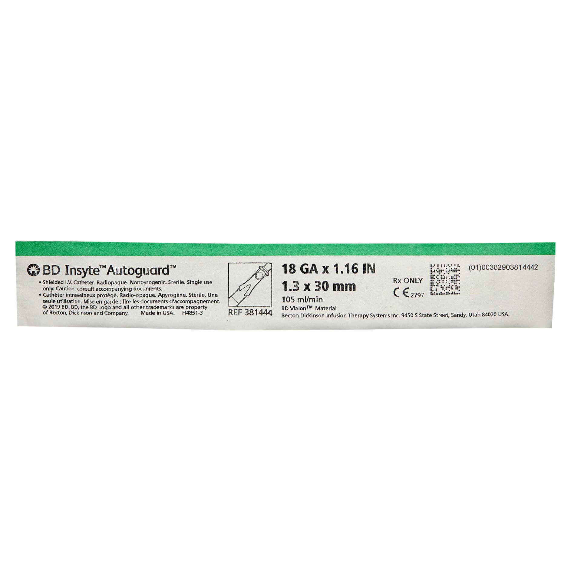BD Insyte Autoguard Vialon Shielded Peripheral IV Catheter, 18 Gauge, 1.16" - Each - Image 1