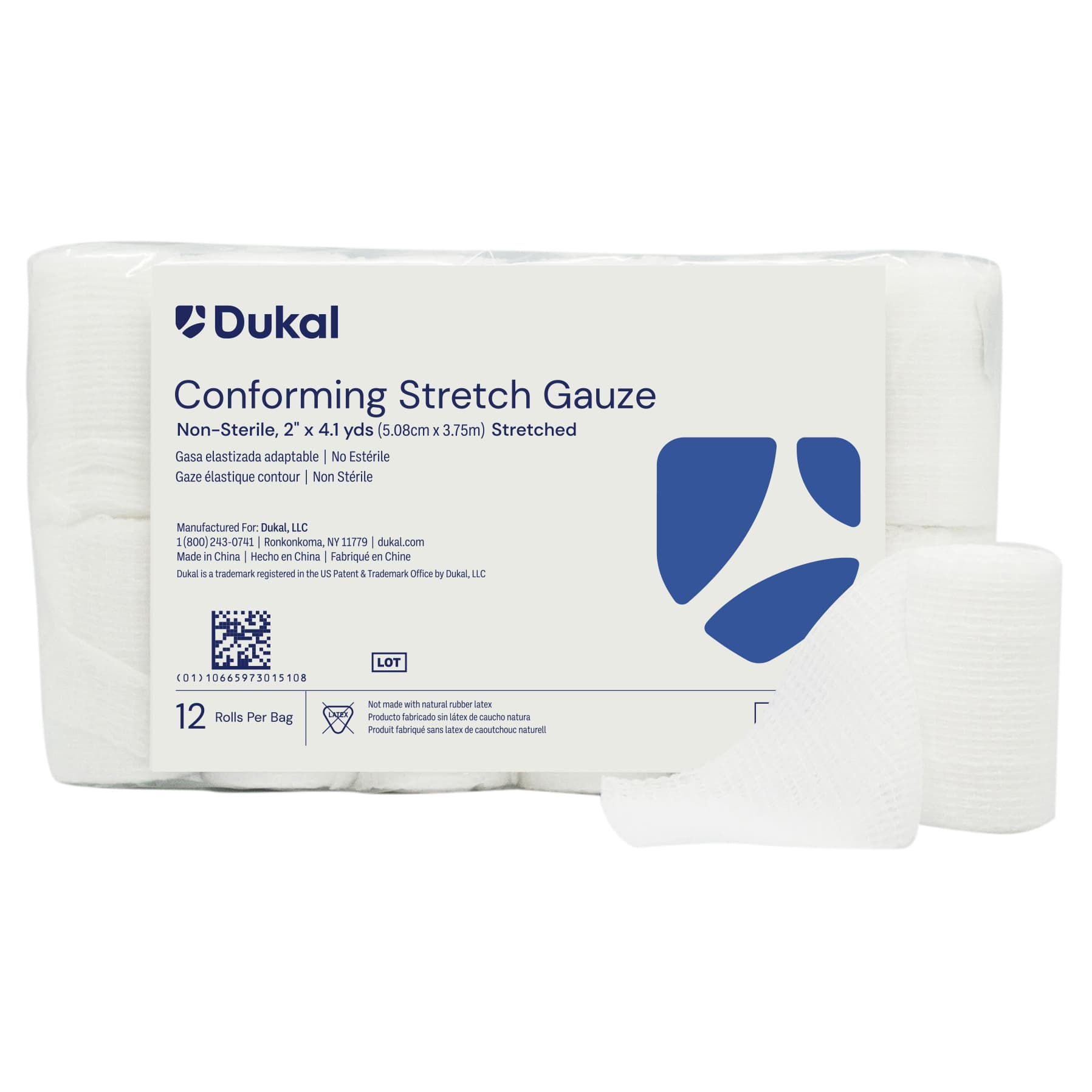 Dukal Conforming Stretch Gauze Bandage, 2 Inch x 4.1 Yard - Bag of 1 - Image 1