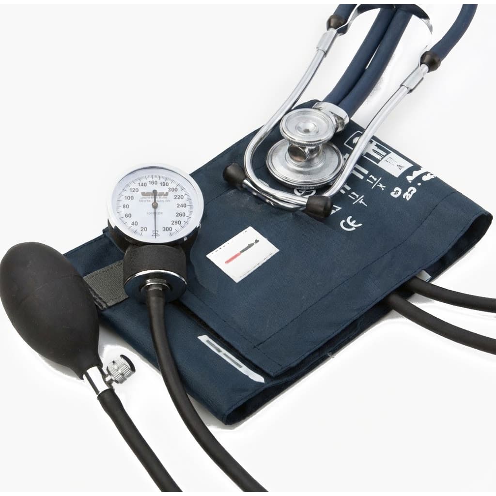 McKesson Navy Blue Adult Reusable Aneroid & Dual-Head Sprague Stethoscope Set, Cuff 23-33 cm - Each - Image 1