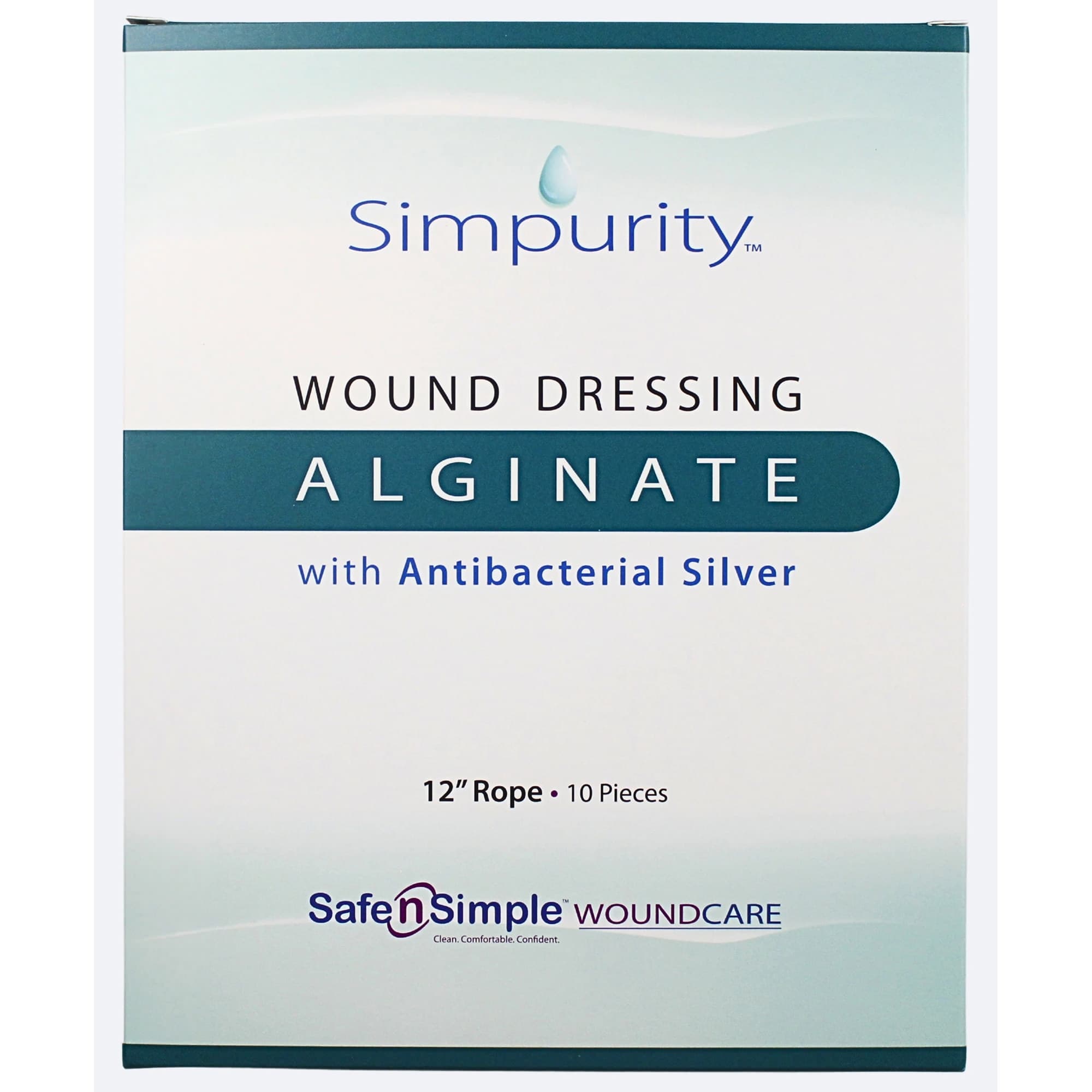 Simpurity Silver Alginate Wound Dressing, 1 x 12 Inch, Rope - Box of 10 - Image 1