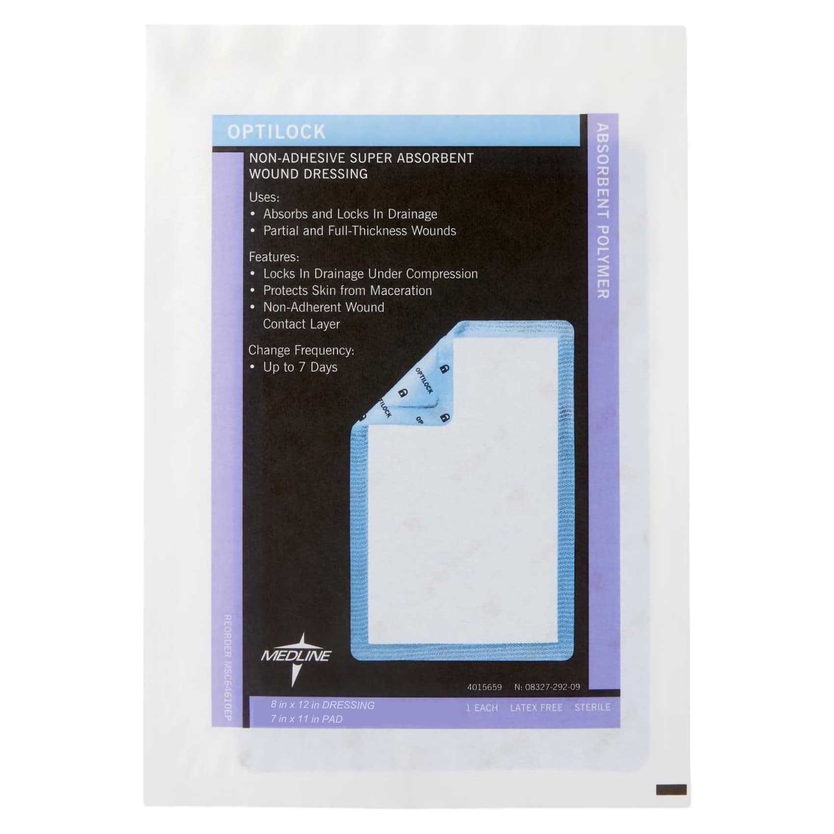 Medline OptiLock Super Absorbent Wound Dressing, 8 x 12 Inch - Image 1