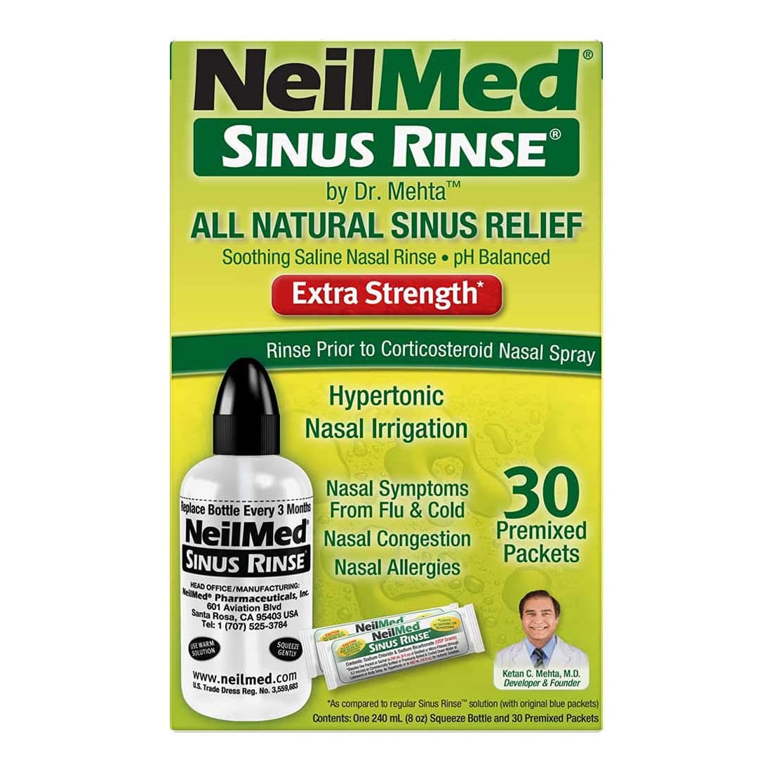 NeilMed Sinus Rinse Extra Strength Hypertonic Kit with 30 Premixed Packets - Kit - Image 2
