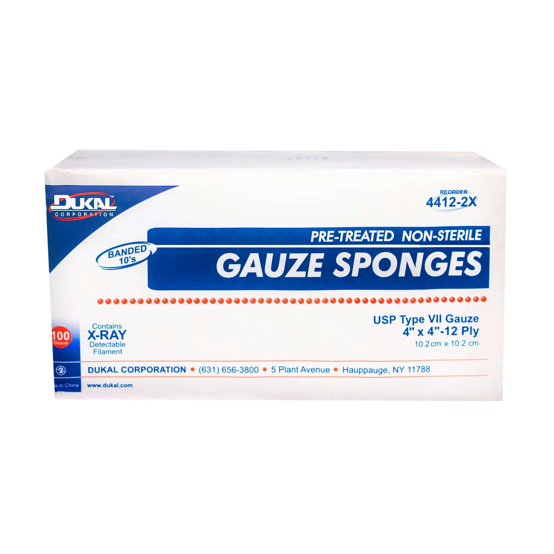 Dukal X-Ray 12-Ply Detectable USP Type VII Gauze Sponges, 4" x 4", NonSterile - Case of 2000 - Image 1