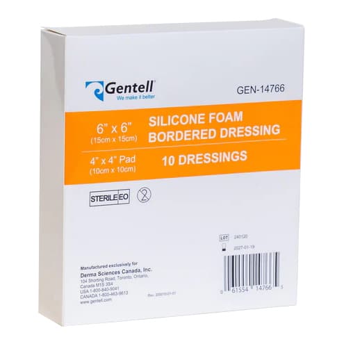 Gentell Bordered Silicone Foam Dressing, 6 x 6 Inch - Box of 10 - Image 1