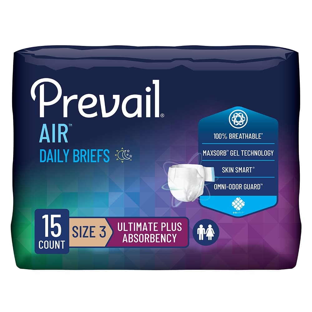 Prevail Air Ultimate Unisex Daily Briefs, Size 3 - Package of 15 - Image 1
