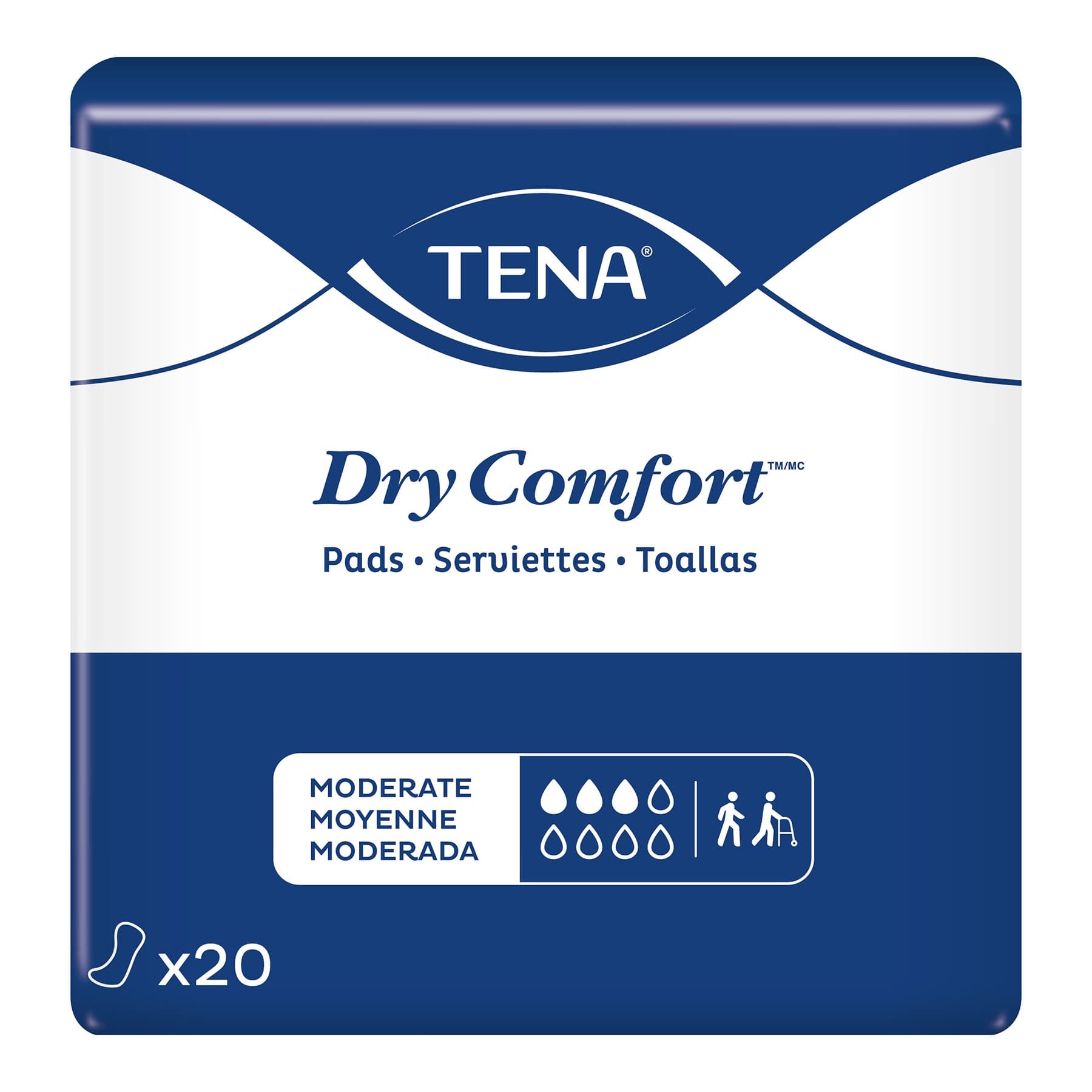 Tena Dry Comfort Pads, Moderate Absorbency, Regular - Package of 20 - Image 1