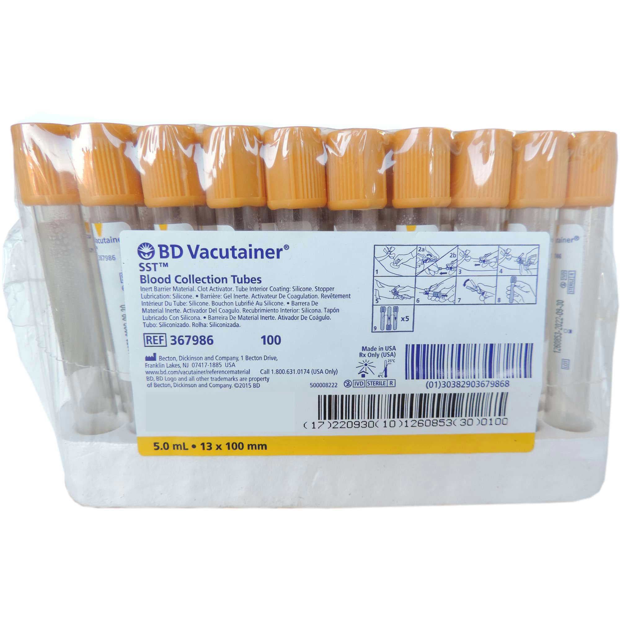 BD Vacutainer SST Venous Blood Collection Tube with Hemogard Closure, 5 ML - Box of 100 - Image 1