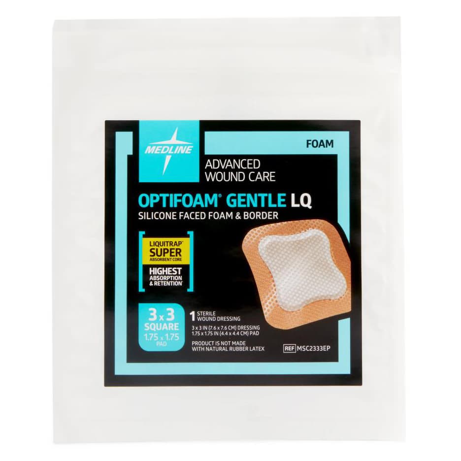Optifoam Gentle LQ Silicone-faced Border Foam Dressing, Sterile, 3 x 3 Inch - Each - Image 1