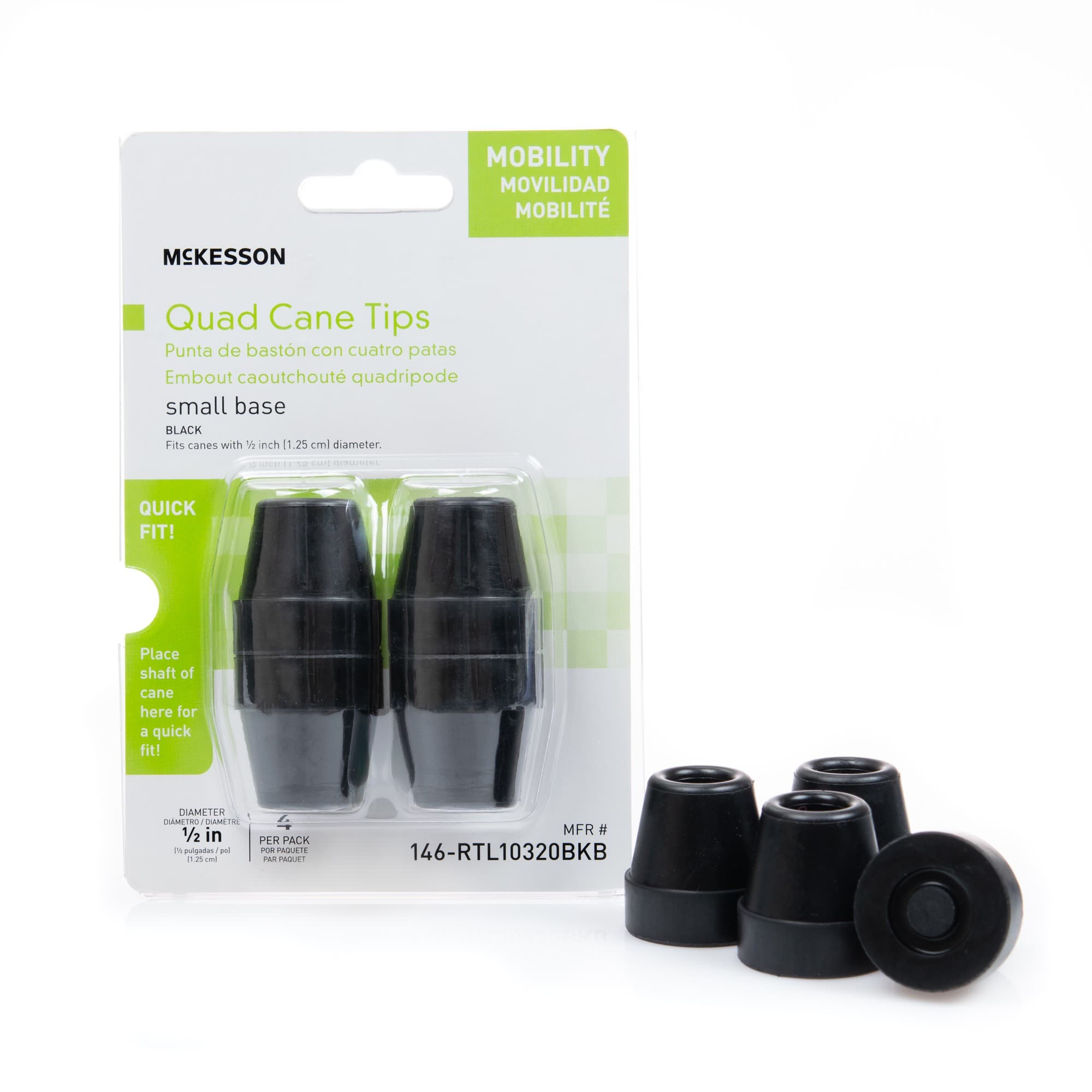 McKesson Black Rubber Cane Tip, 0.5 Inch Diameter - Box of 4 - Image 1