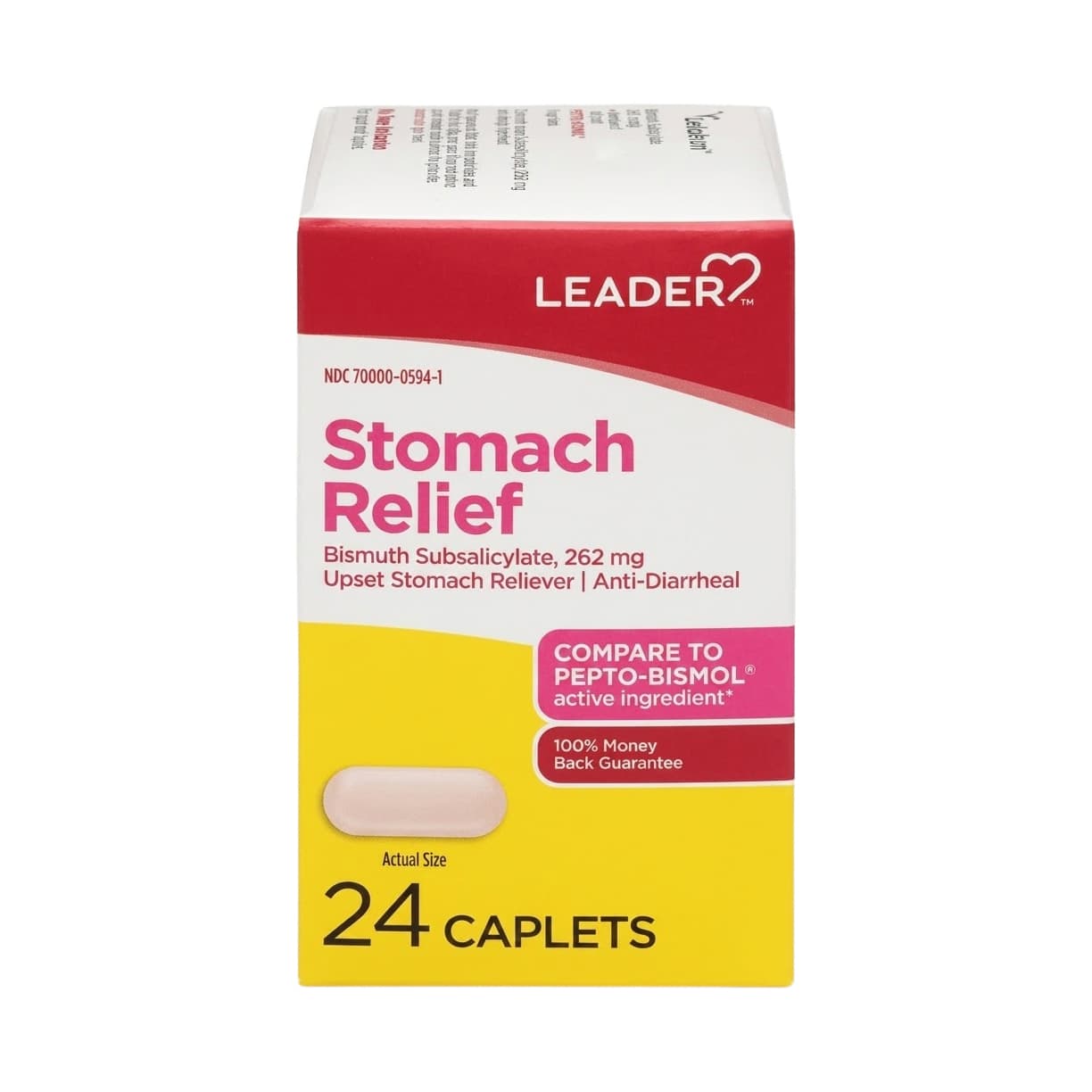 Leader Stomach & Anti-Diarrheal Reliever Bismuth Subsalicylate Caplets, 262 mg, 24 Count - Each - Image 1