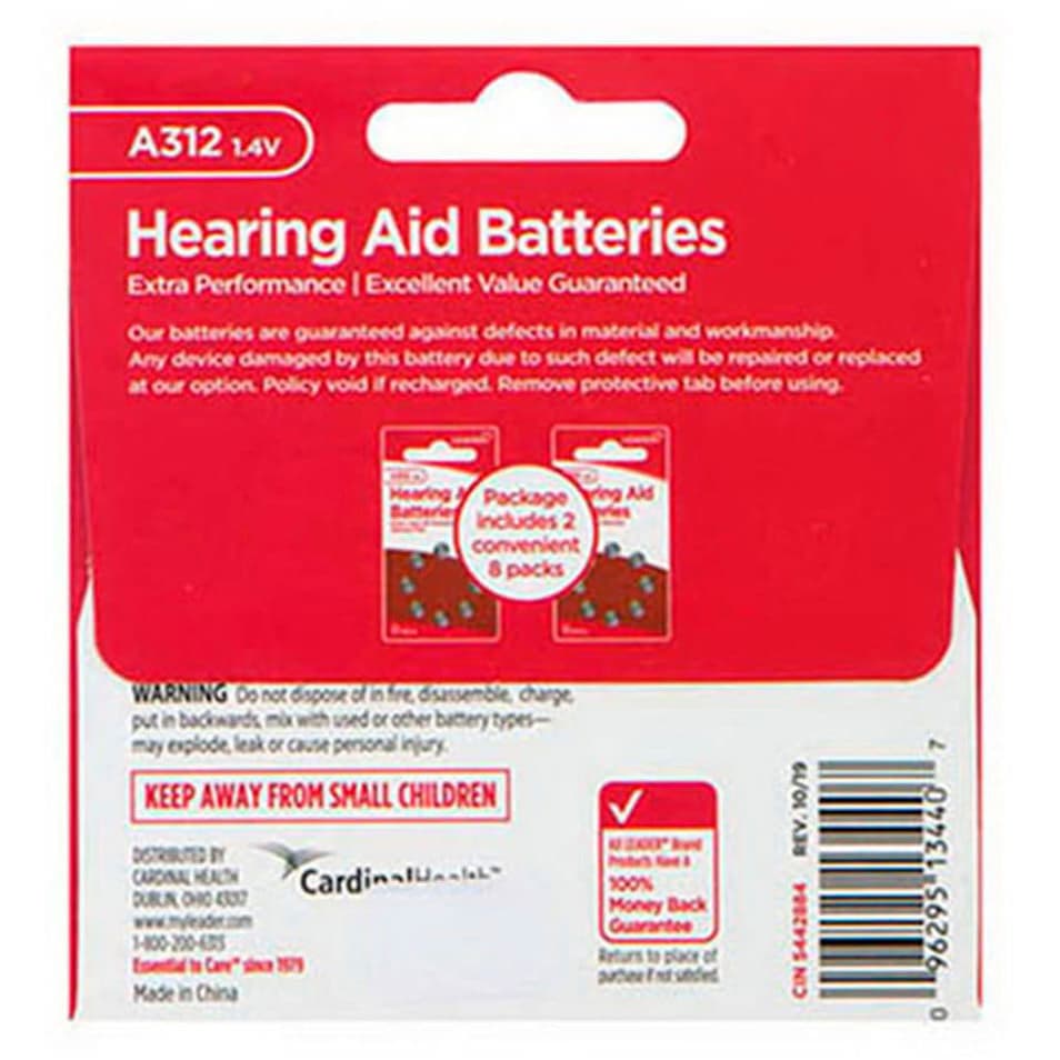 Leader Hearing Aid Batteries, Size 312, Mercury-Free, 16 Count - Package of 16 - Image 2