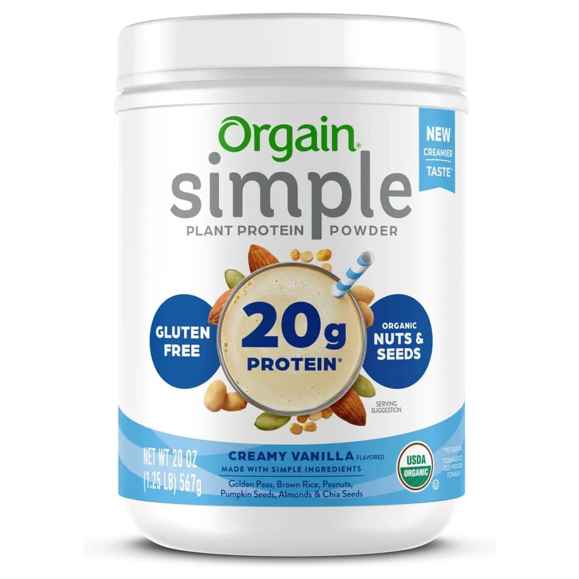 Orgain Simple Organic Plant Protein Powder, Vanilla, 20 oz - Each - Image 1