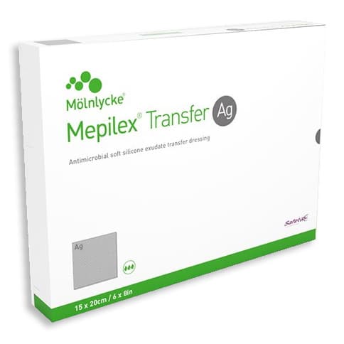 Mepilex Transfer Ag Soft Silicone Exudate Transfer Dressing, 6 x 8 Inch - Case of 50 - Image 1