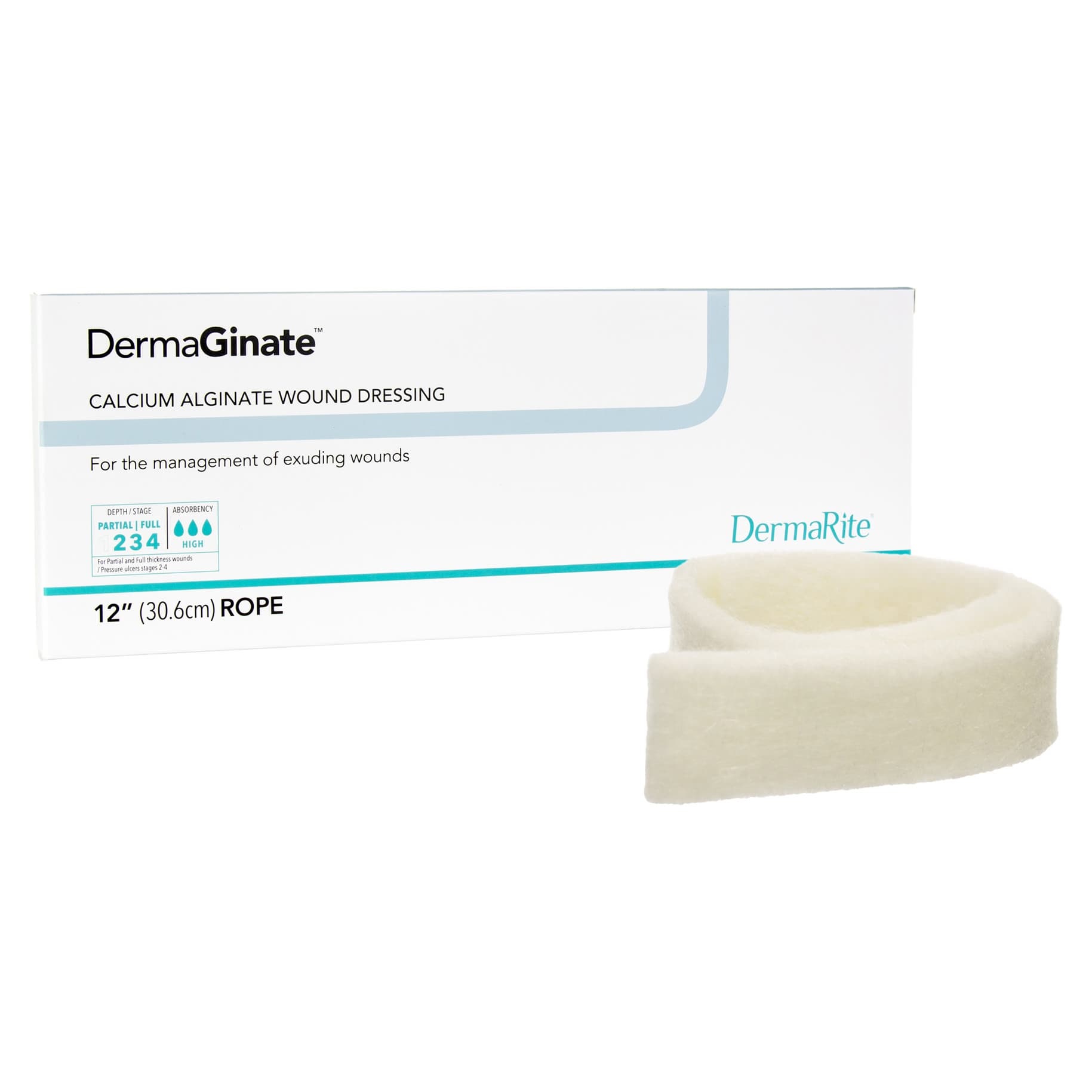 DermaGinate Calcium Alginate Wound Dressing, 1 x 12 Inch Rope - Box of 5 - Image 1