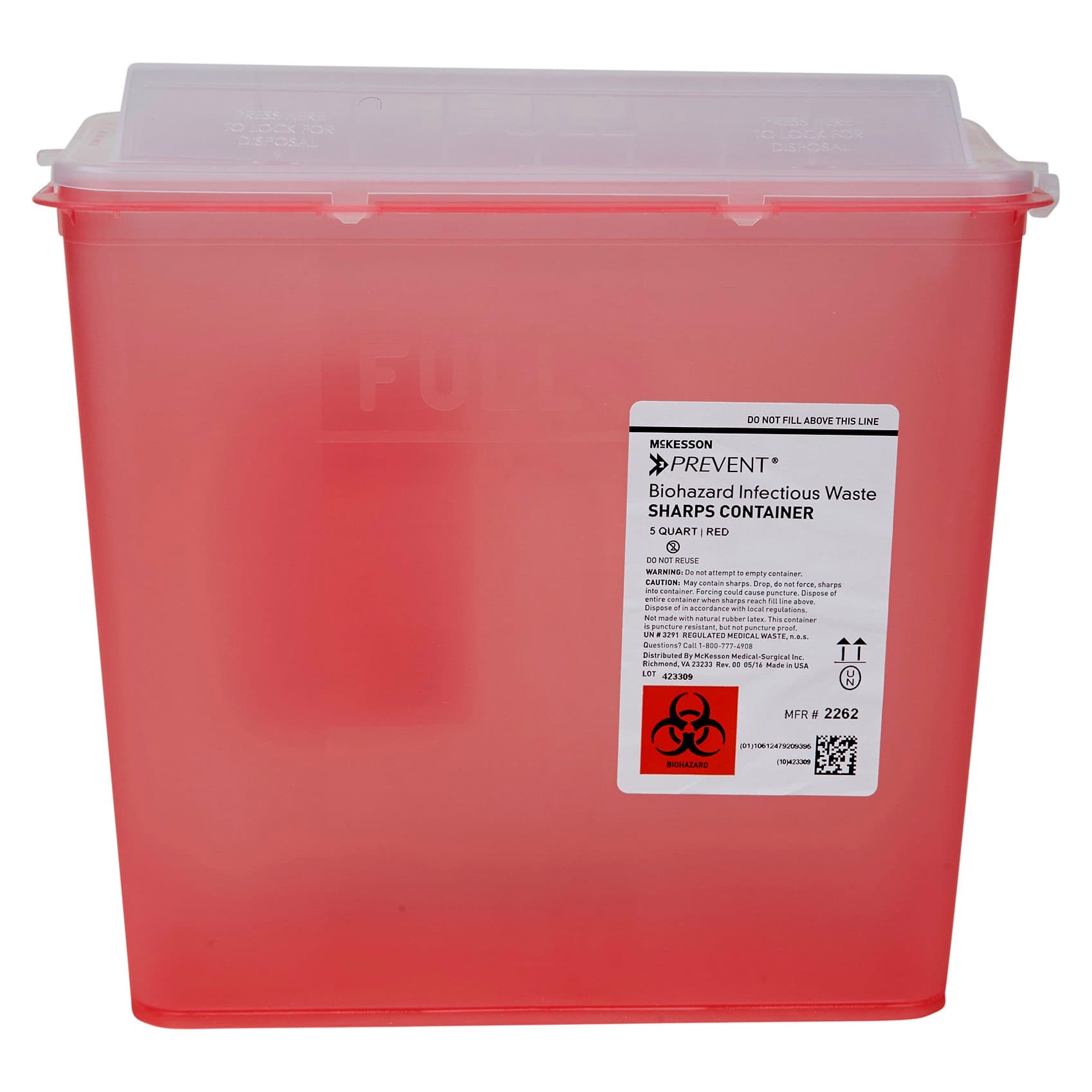 McKesson Prevent Polypropylene Sharps Container, 10-3/4 H x 10-1/2 W x 4-3/4 D Inch - Case of 20 - Image 1